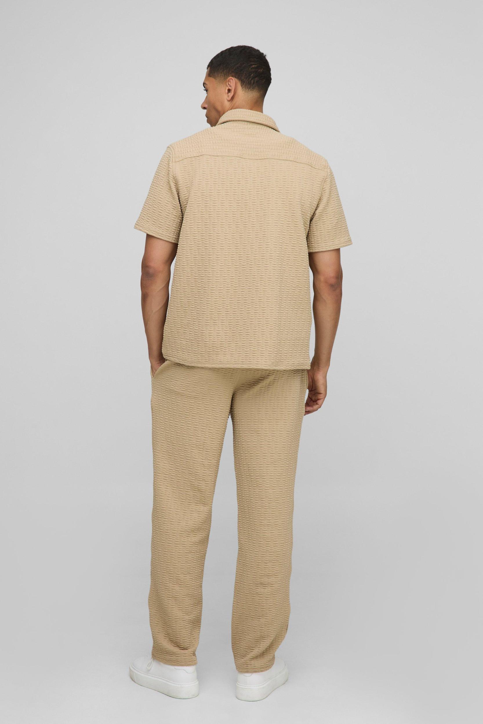 Short Sleeve Textured Stretch Shirt And Trousers Set | boohooMAN USA Product Image
