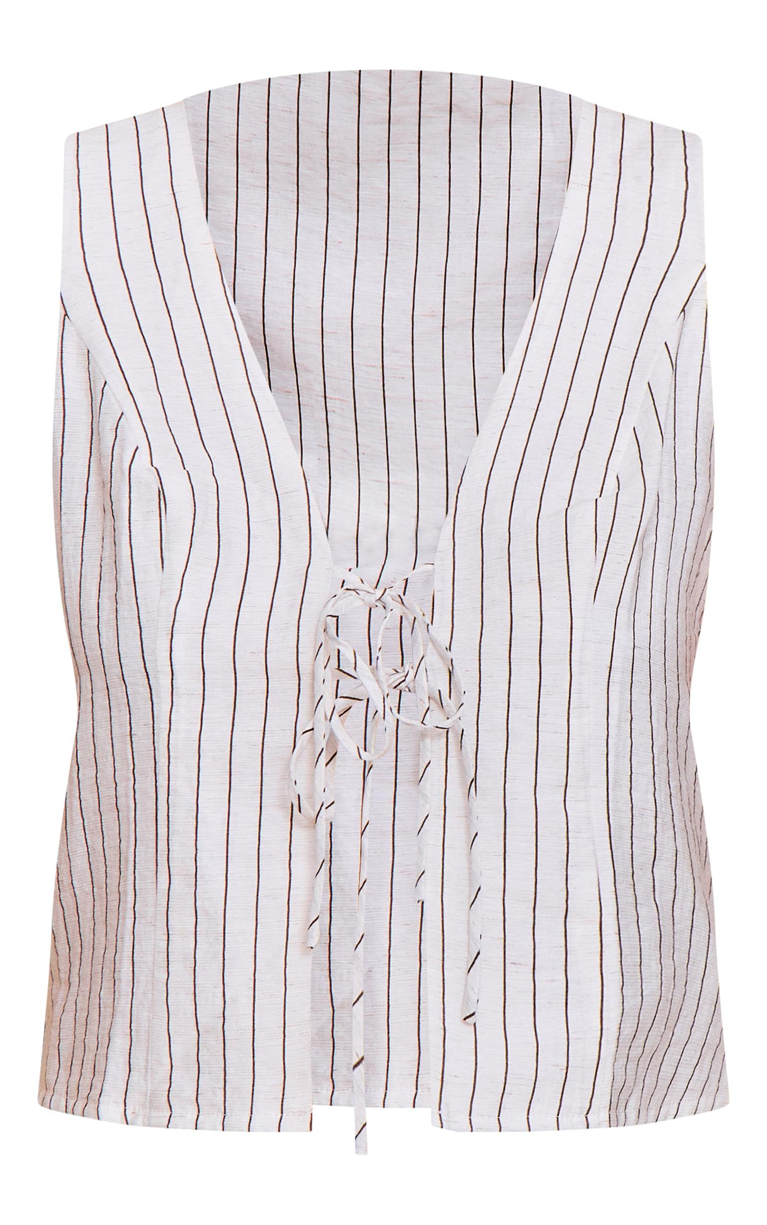 Cream Pinstriped Tie Front Top Product Image