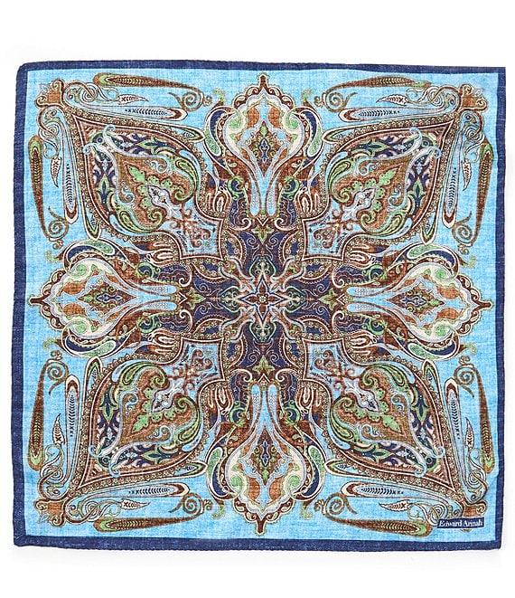 Edward Armah Patterned Paisley Reversible Silk Pocket Square Product Image