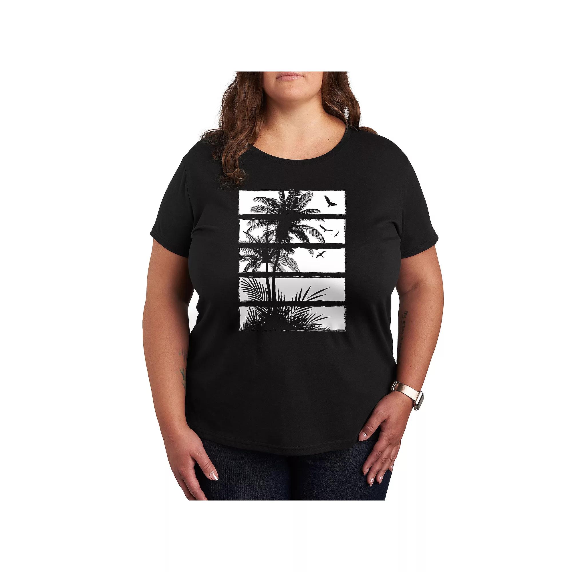 Plus Palm Tree Silhouette Panels Graphic Tee, Women's,  Product Image