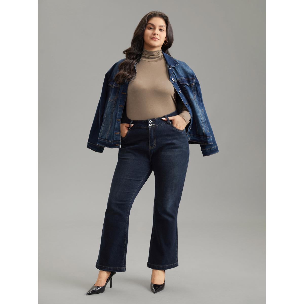 Plus Size Supersoft Essentials Solid Funnel Neck Knit T-shirt LightBrown Women Elegant Plain Plain Ruffled collar Bodycon Dailywear T-shirts BloomChic 26/4X Product Image