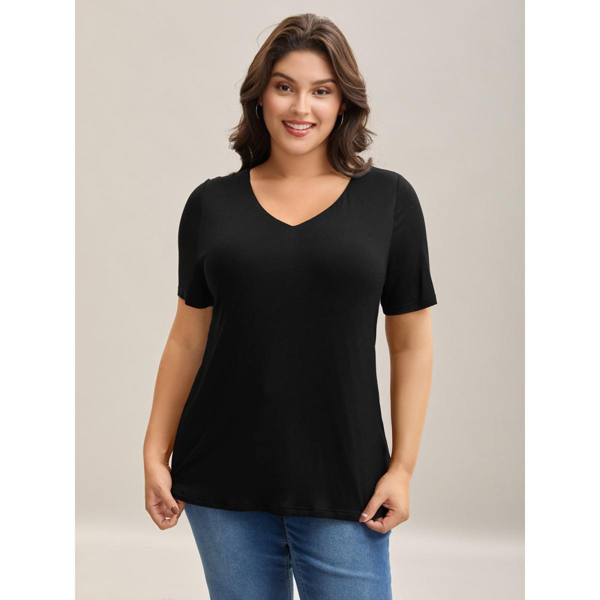 Plus Size Supersoft Fitted V-Neck T-Shirt Black Women Leisure Non V-neck Casual T-shirts BloomChic 30/6X Product Image