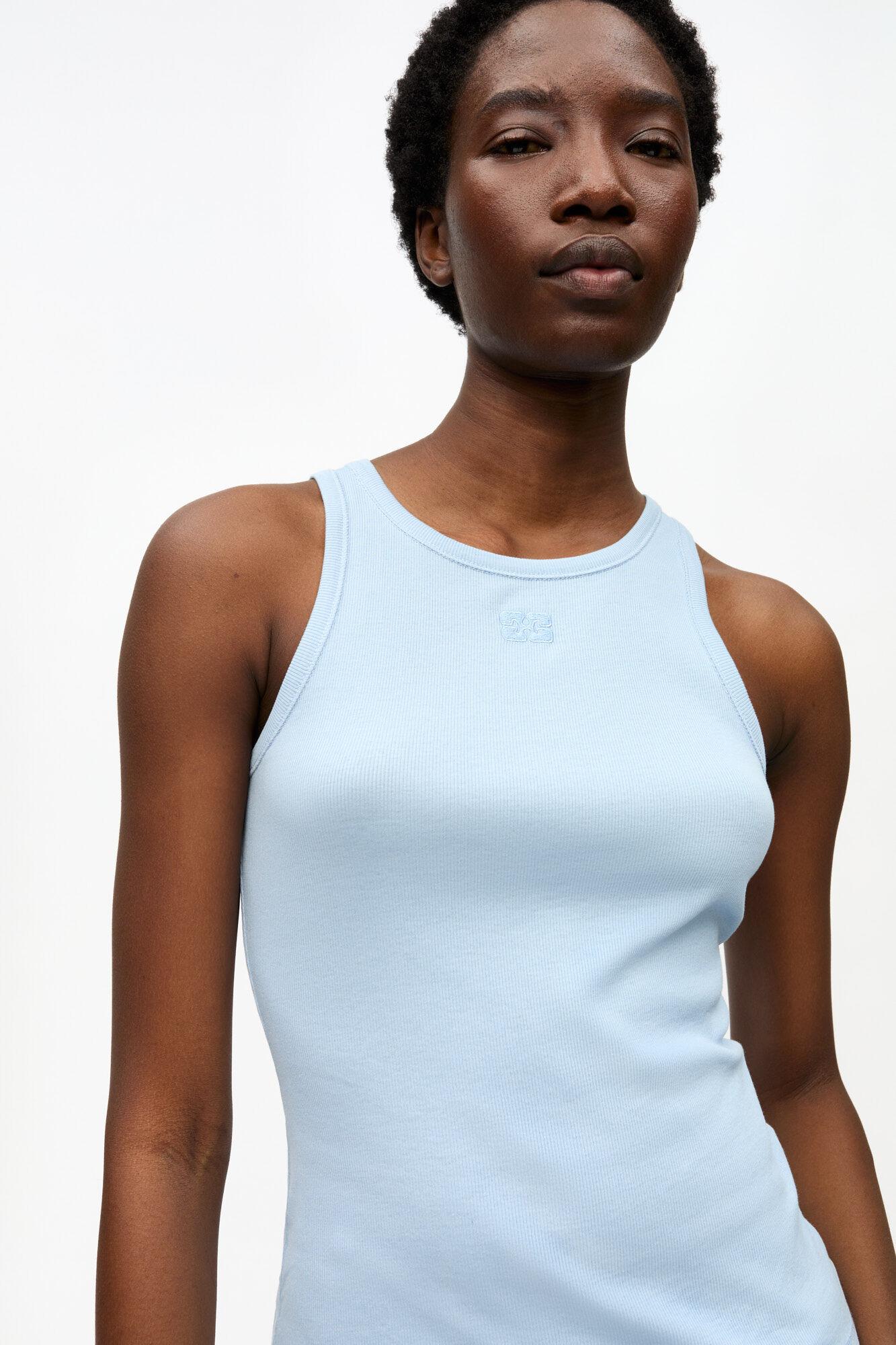 Blue Soft Cotton Rib Tank Top Product Image