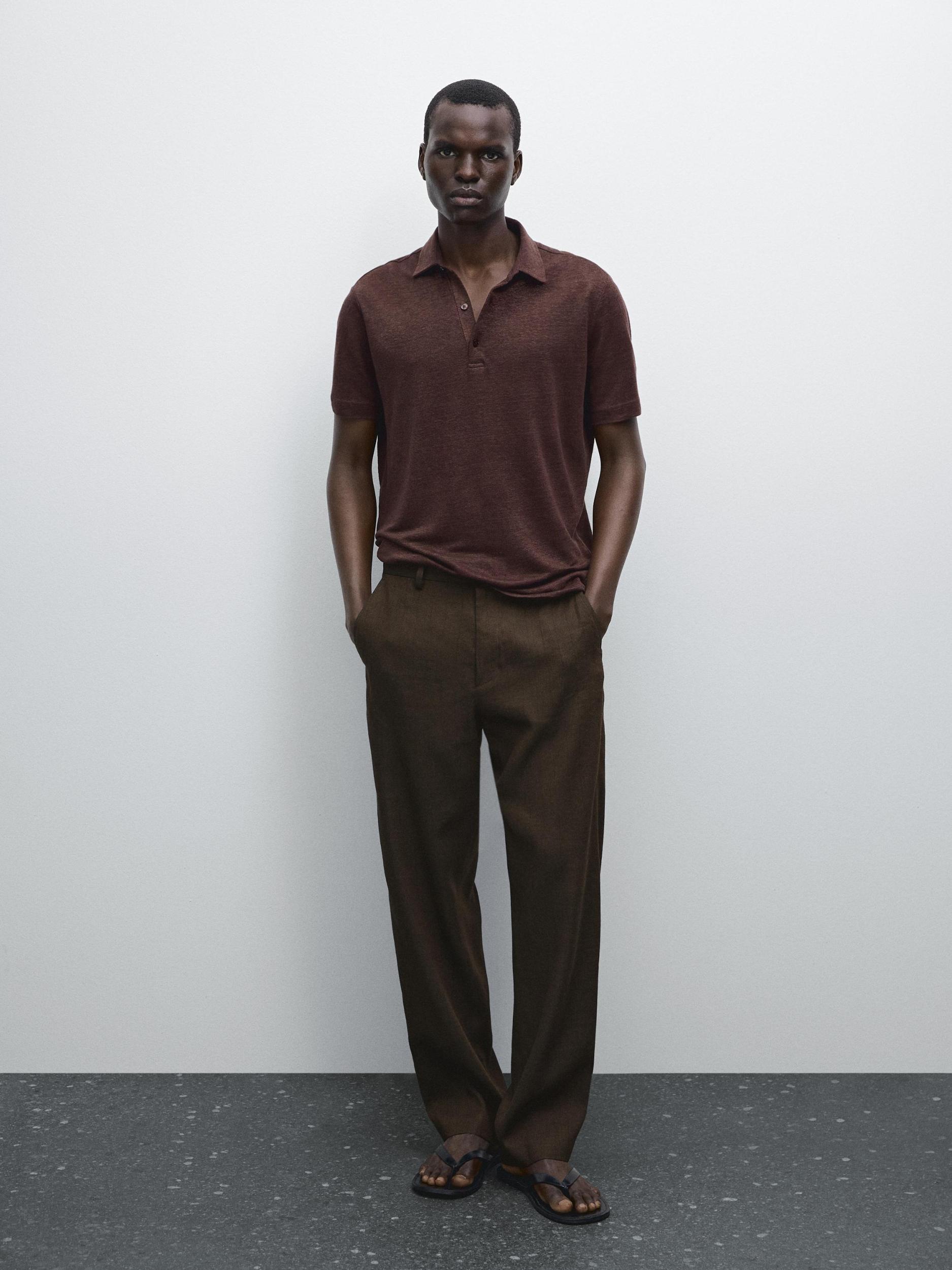 100% linen short sleeve polo shirt Product Image