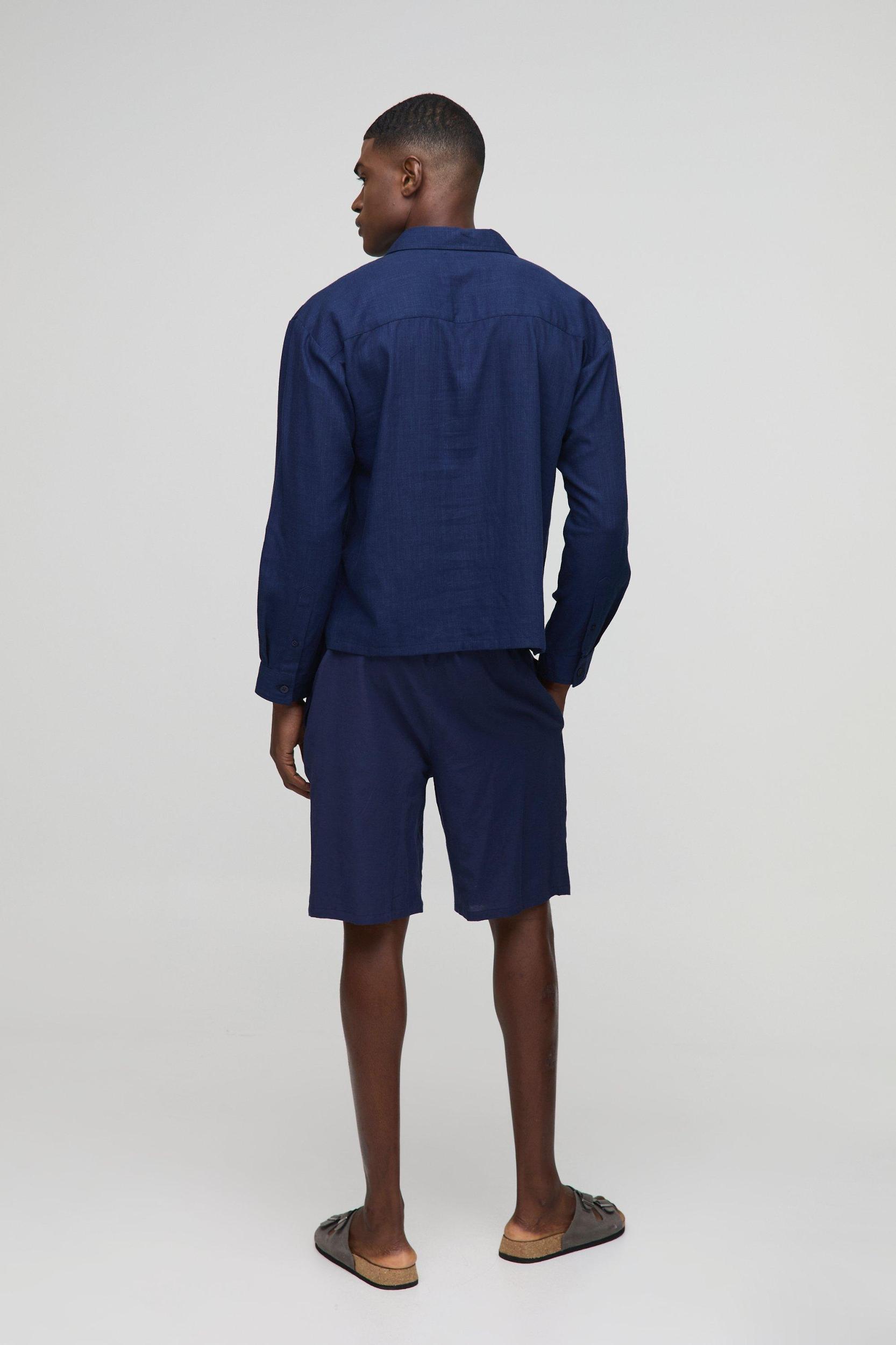 Heavyweight Linen Blend Regular Concealed Placket Cargo Shirt Jacket | boohooMAN USA Product Image