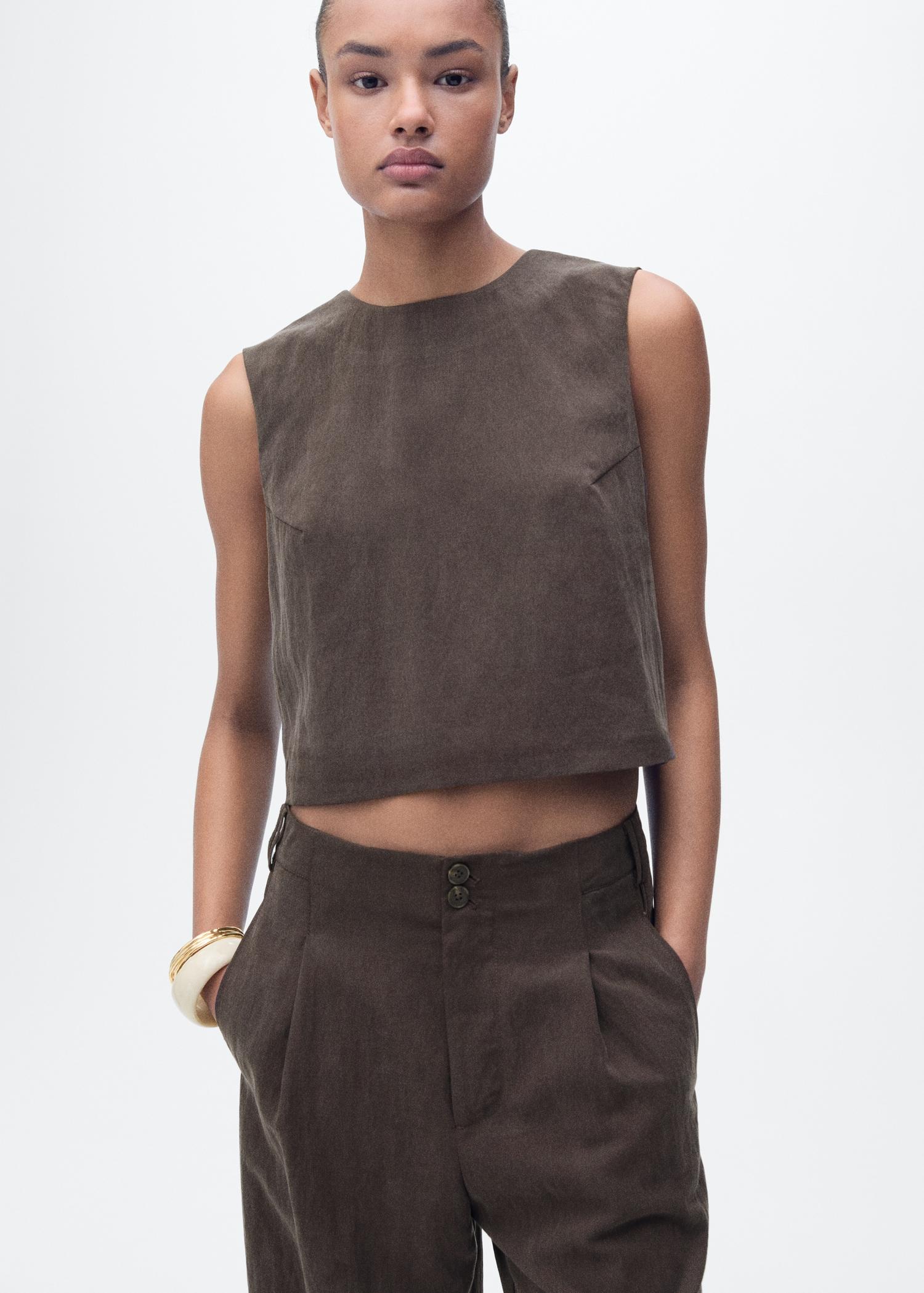 Straight-fit lyocell pants with pleats - Women | MANGO USA Product Image