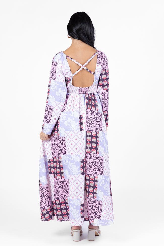 Falling Petals Purple Patchwork Printed Maxi Dress FINAL SALE Product Image