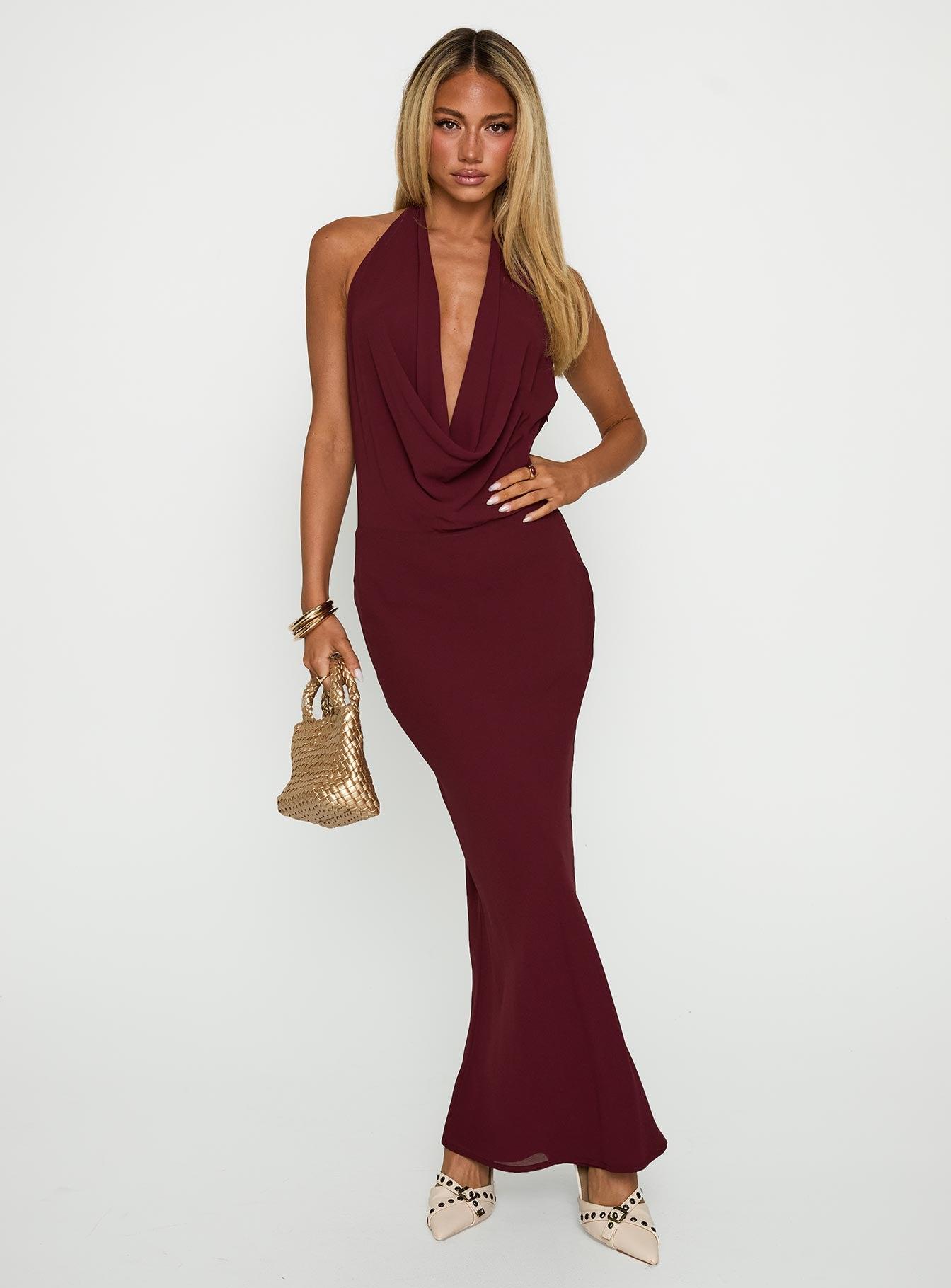 Vortexa Halter Maxi Dress Currant Product Image