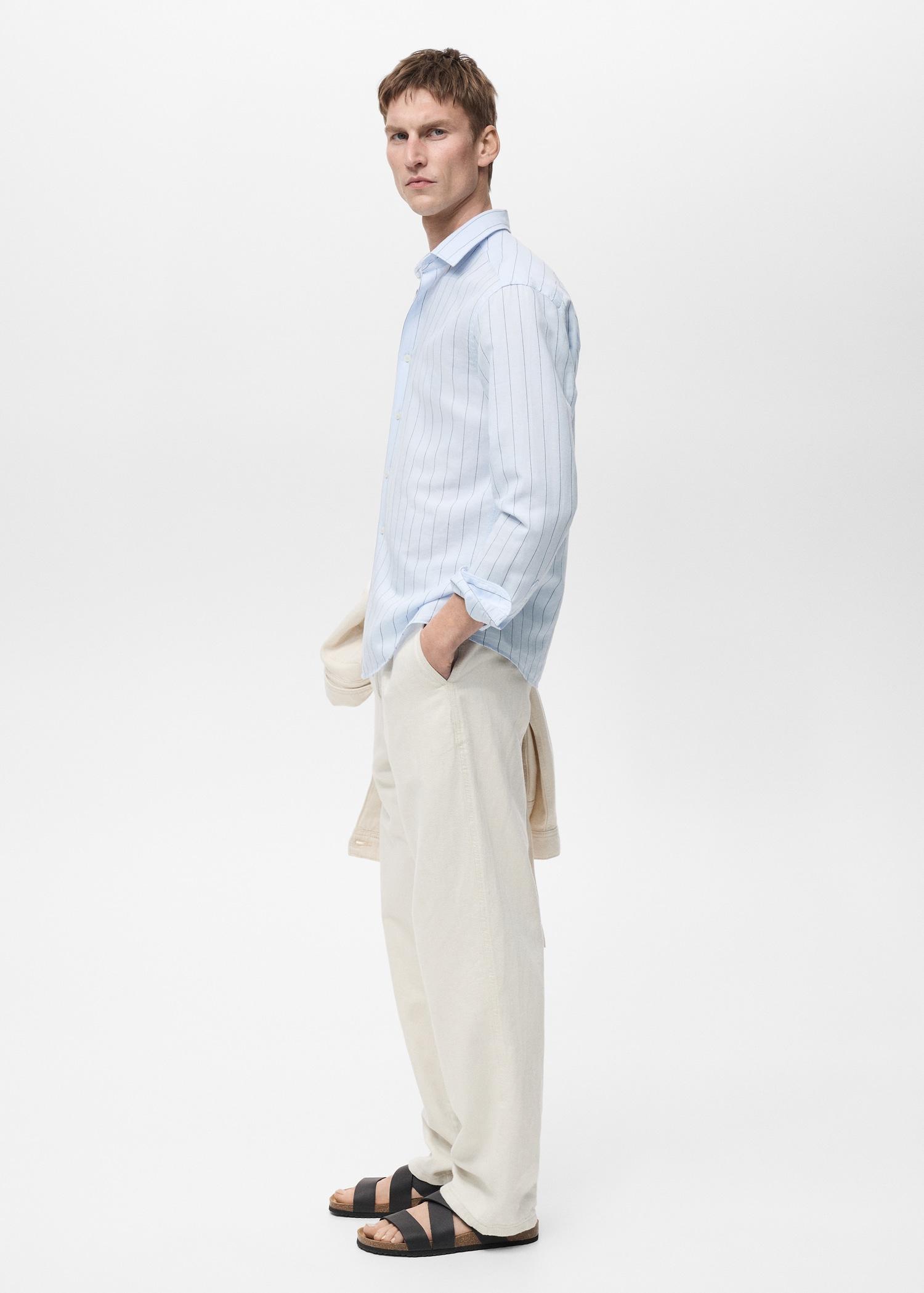 Linen pinstripe shirt - Men | MANGO USA Product Image