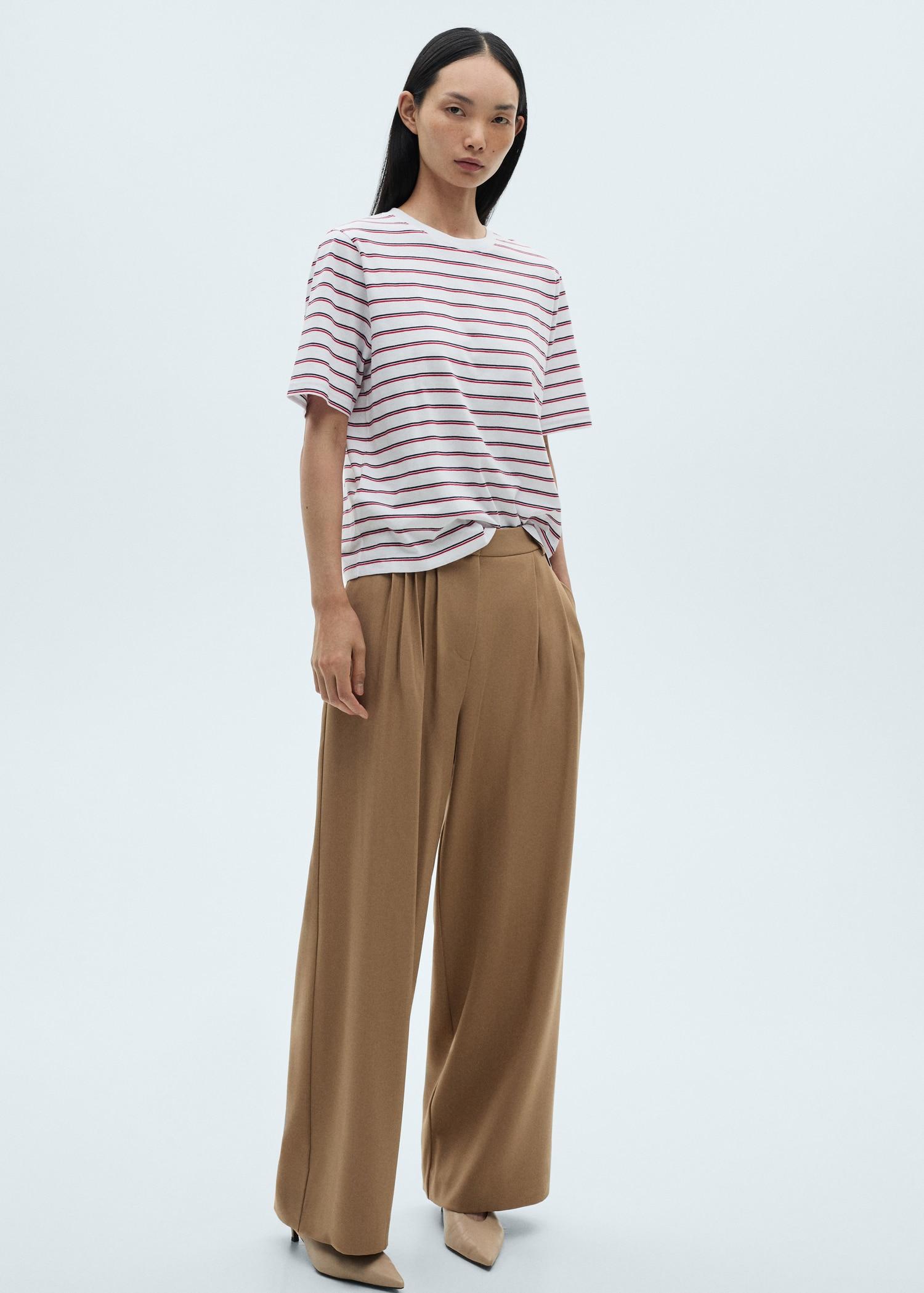 Striped cotton T-shirt - Women | MANGO USA Product Image