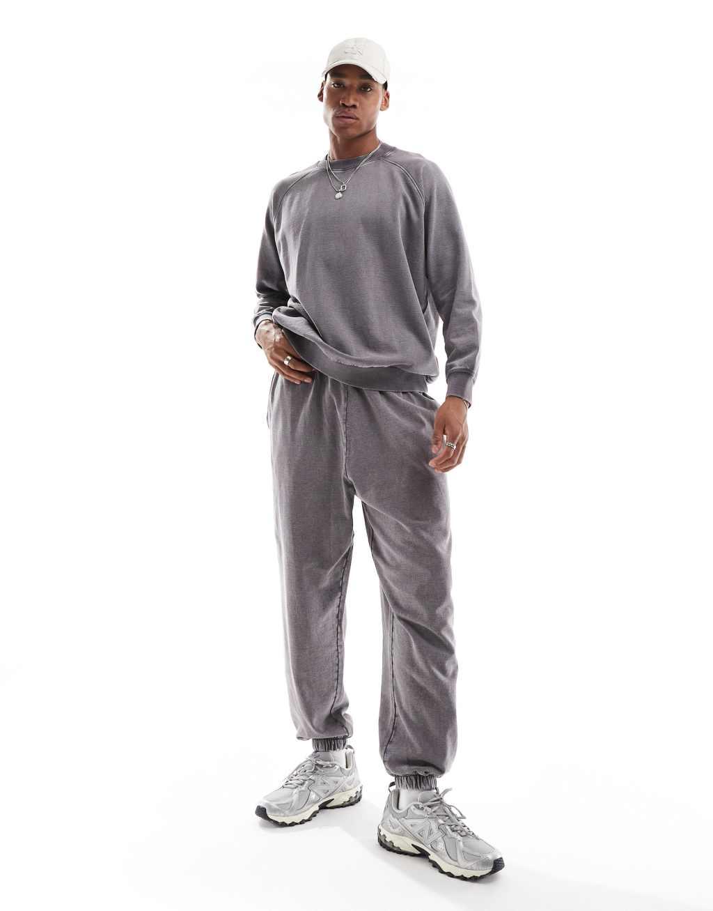 ASOS DESIGN oversized sweatshirt with raglan sleeves in washed gray - part of a set Product Image