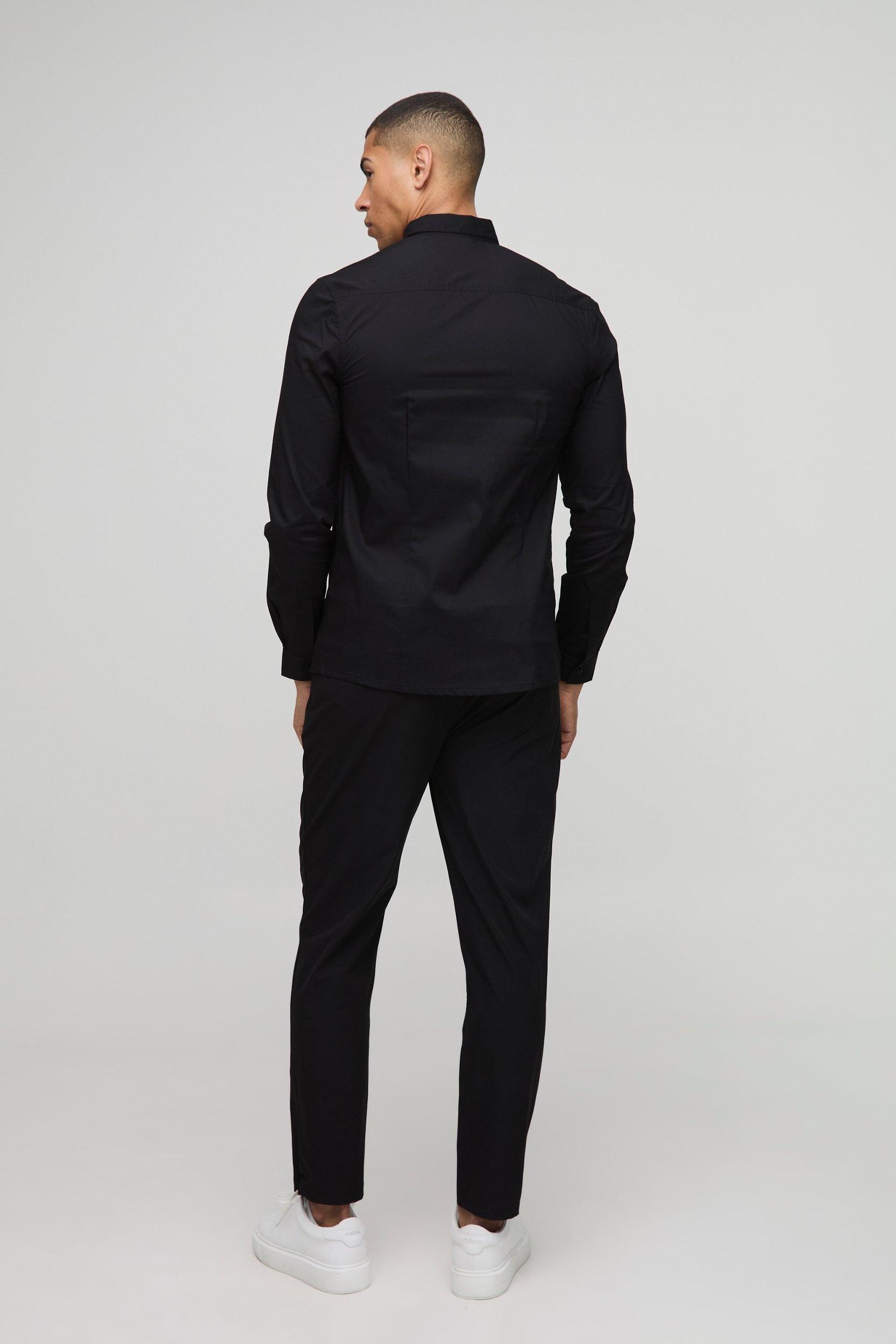 Slim Fit Basic Long Sleeve Collared Shirt | boohooMAN USA Product Image