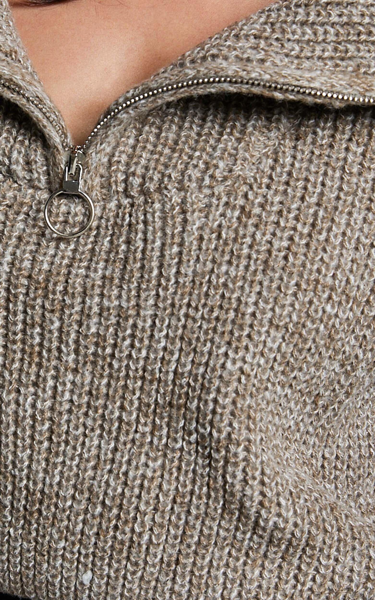Ace Jumper - Chunky Quarter Zip Knit Jumper in Taupe Product Image