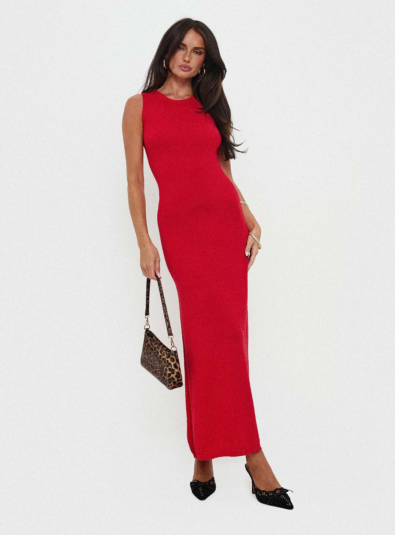 Maebie Knit Maxi Dress Red Product Image