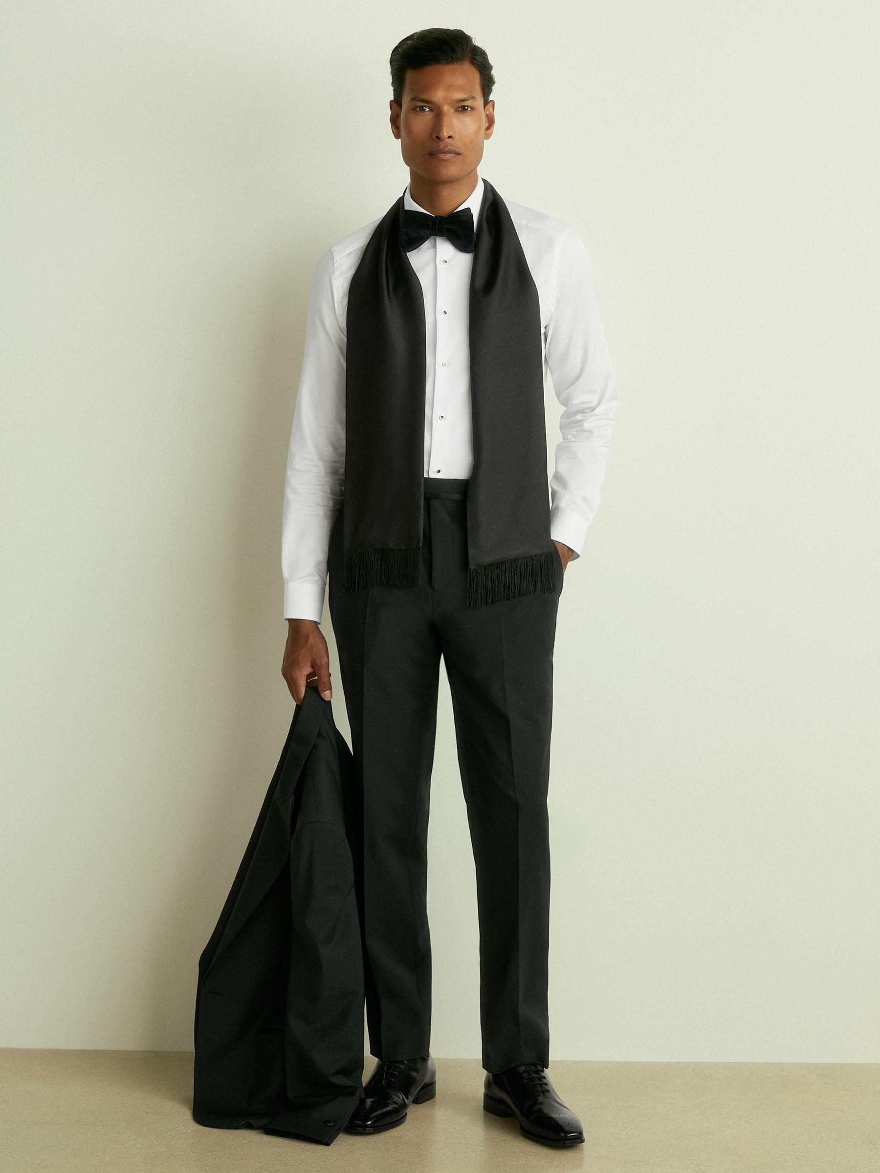 Silk Fringed Scarf in Black Product Image