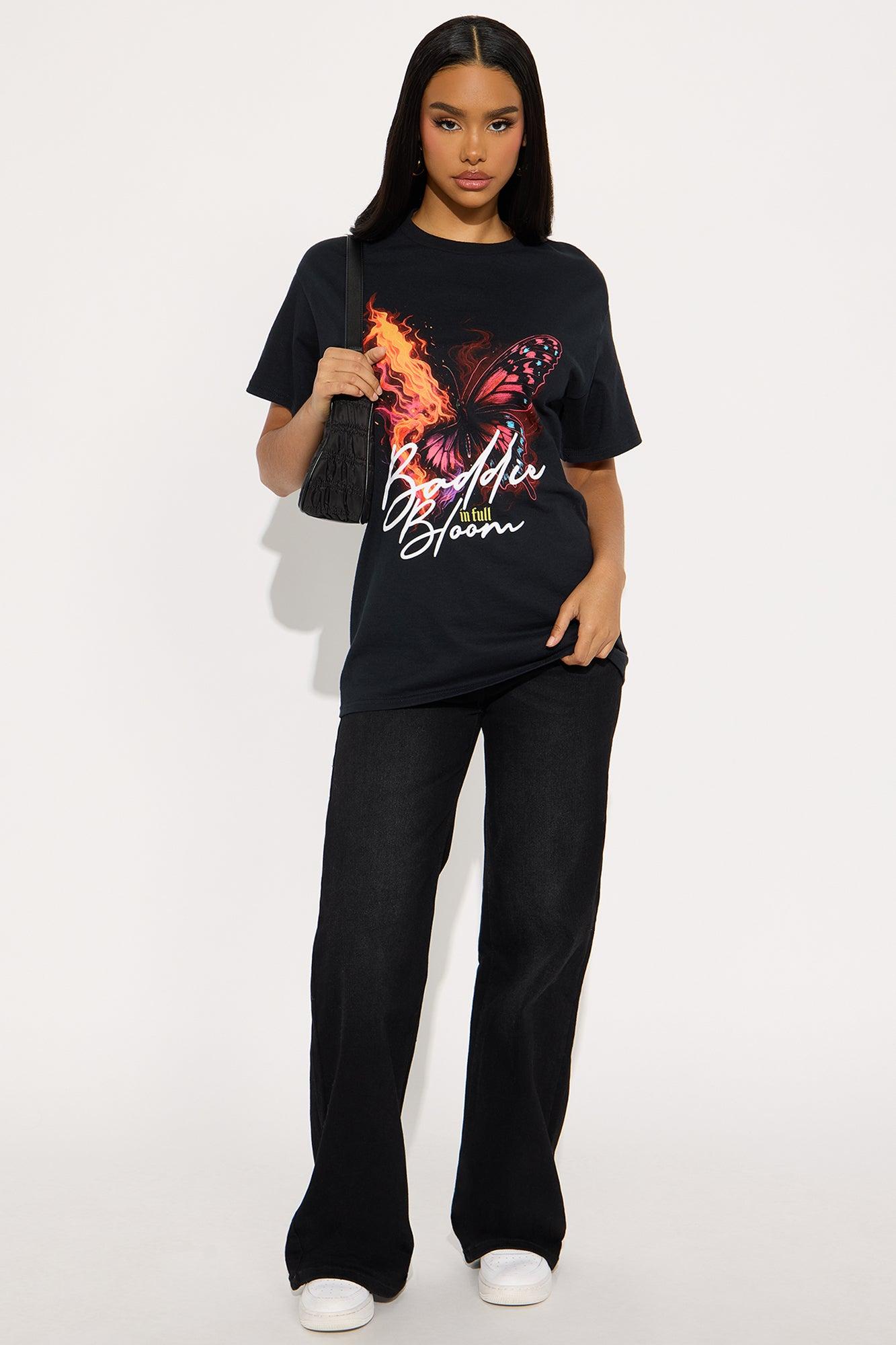 Baddie In Bloom Butterfly Tee - Black Female Product Image