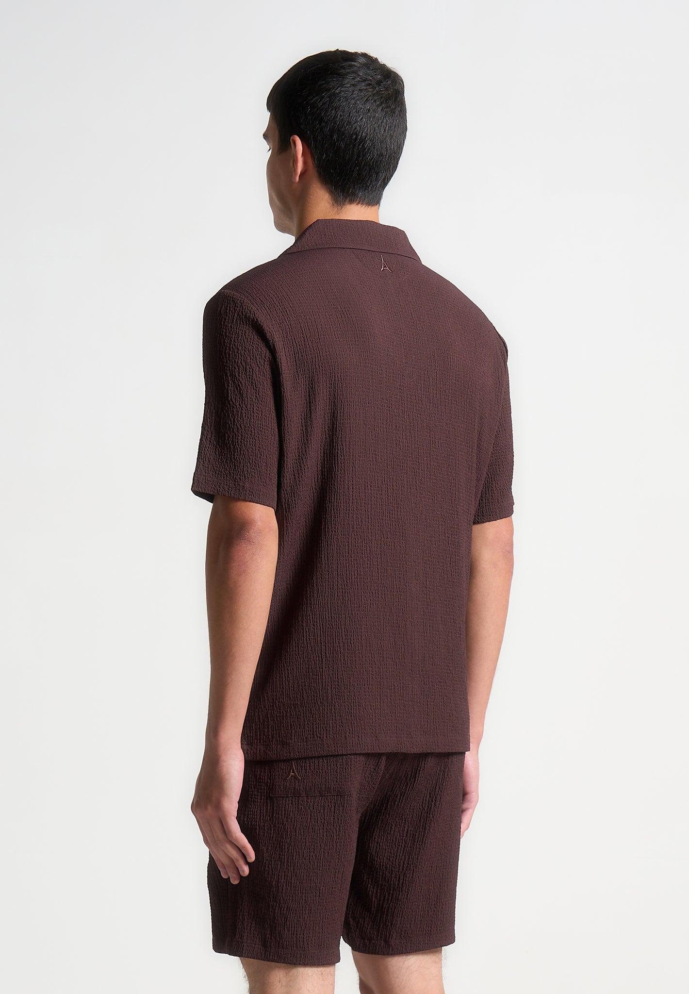 Seersucker Revere Shirt - Brown Male Product Image