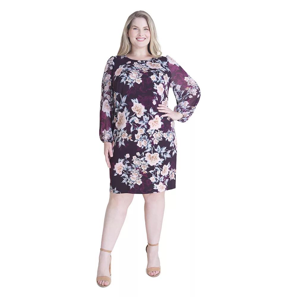 Plus Size Connected Apparel Long Sleeve A-Line Dress, Women's, Size: 20 W, Dark Purple Product Image