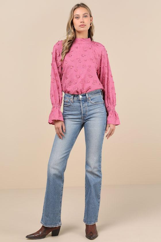 Charismatic Romantic Pink Embroidered Top Product Image