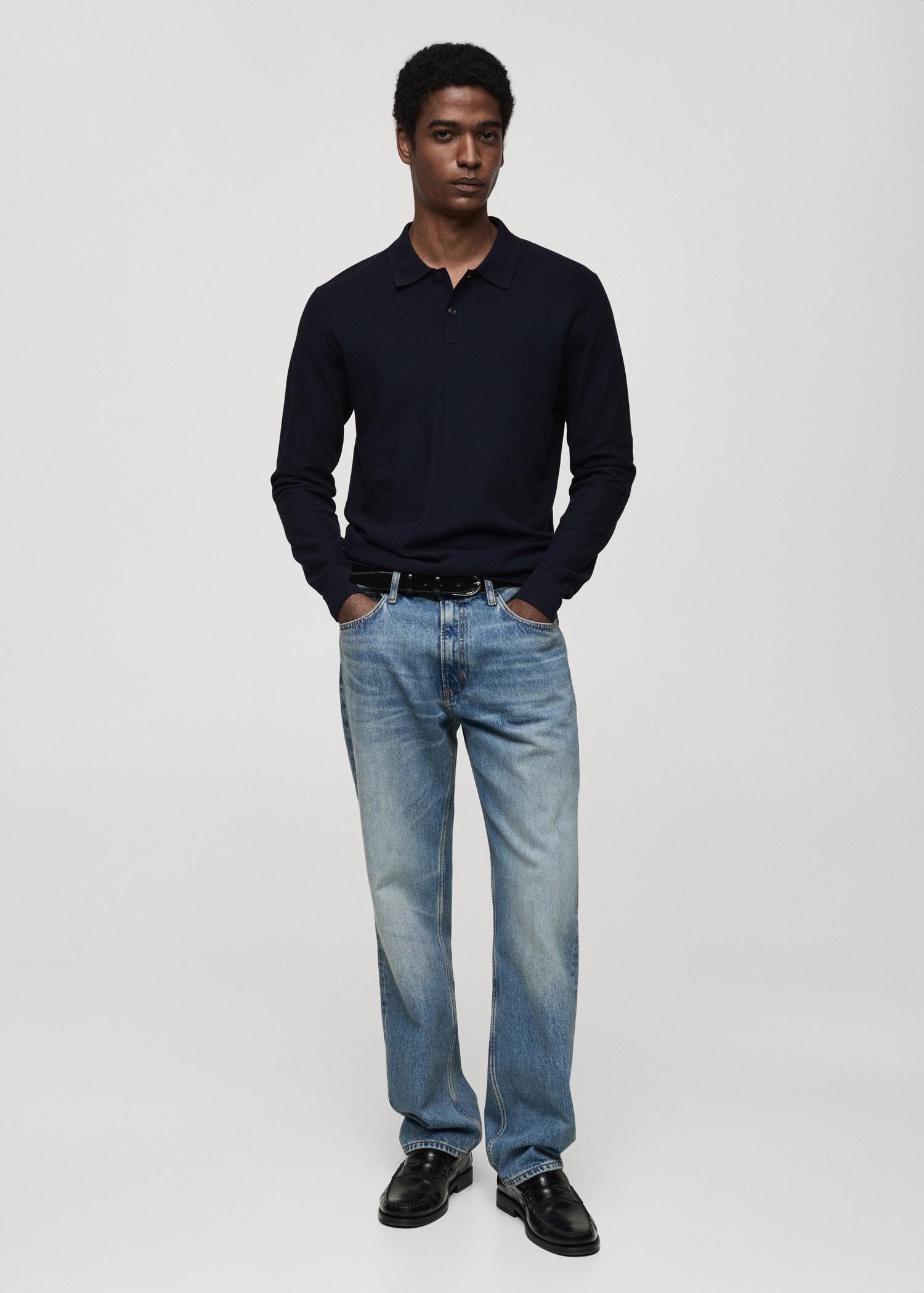 Micro-structured cotton knitted polo shirt - Men | MANGO USA Product Image