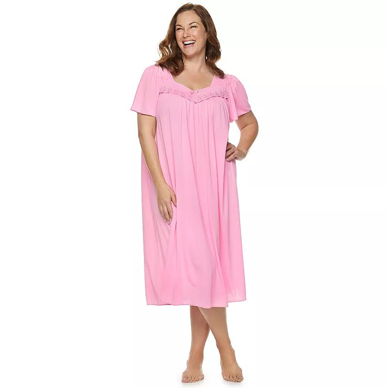 Plus Size Miss Elaine Essentials Long Tricot Nightgown, Womens Product Image