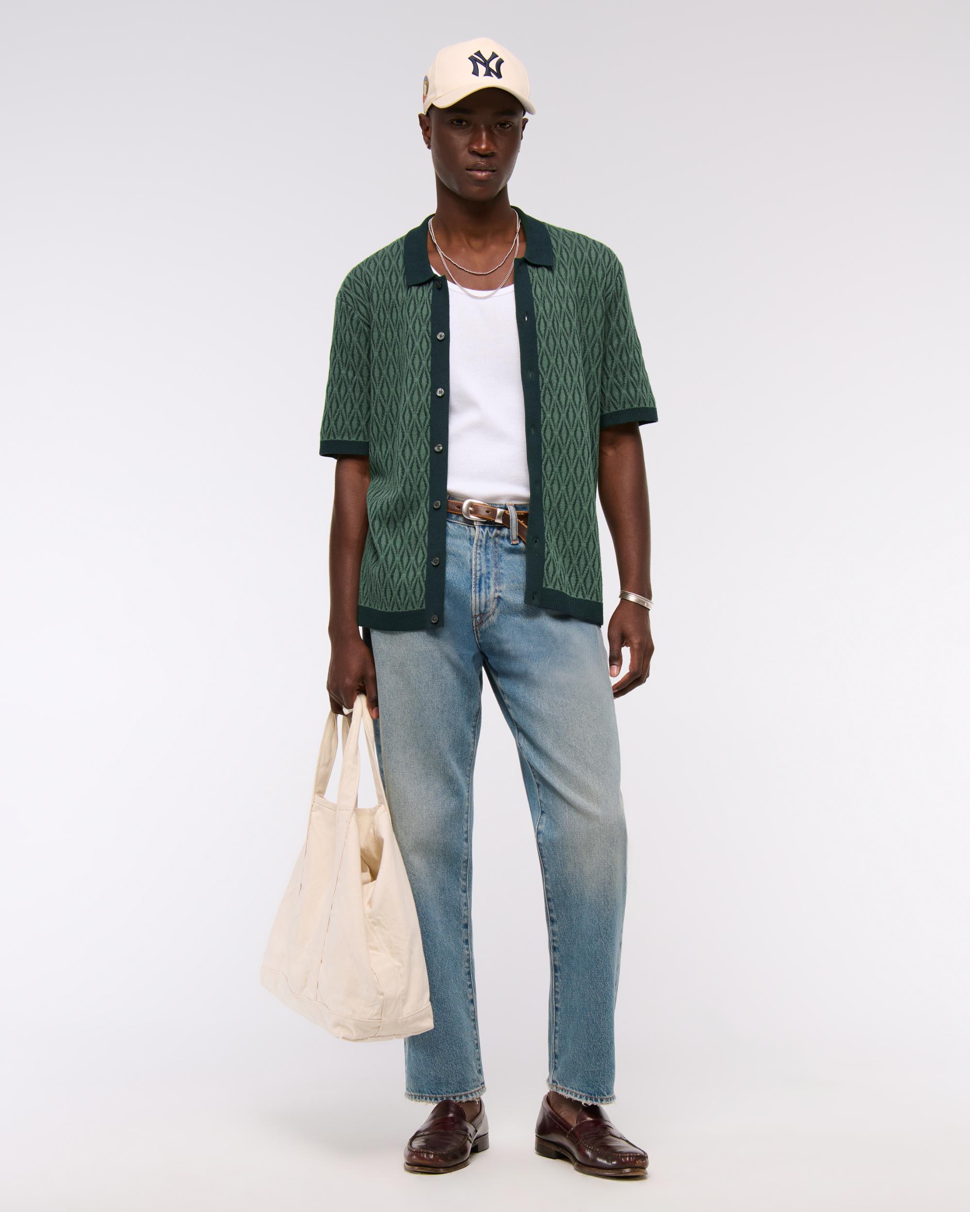 Jacquard Pattern Button-Through Sweater Polo Product Image