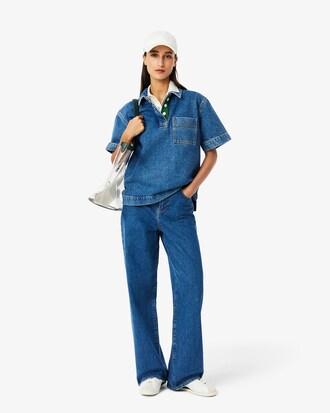 Oversized Denim Polo Shirt Product Image
