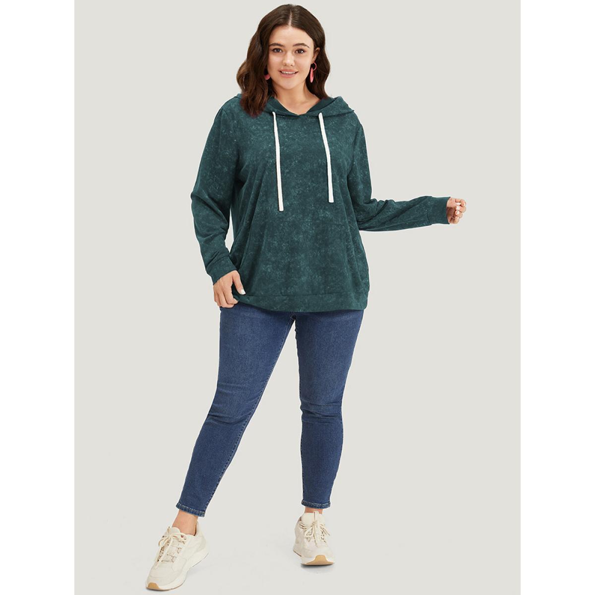 Plus Size Hooded Ties Pocket Elastic Cuffs Sweatshirt Women ArmyGreen Casual Elastic cuffs Hooded Dailywear Sweatshirts BloomChic 10/M Product Image