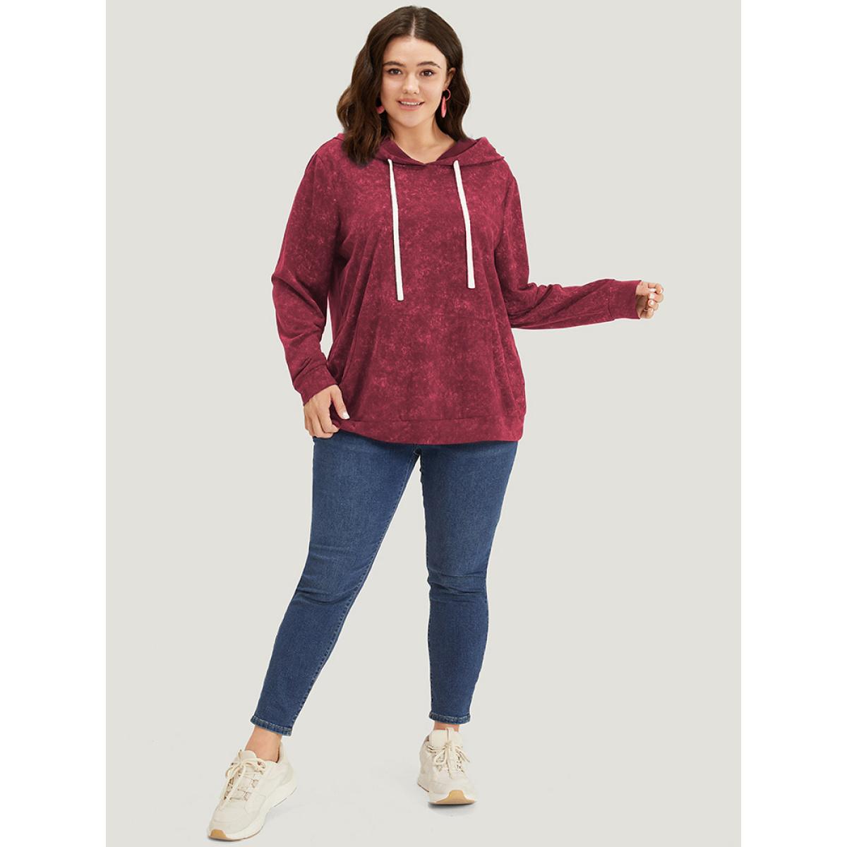 Plus Size Hooded Ties Pocket Elastic Cuffs Sweatshirt Women Raspberry Casual Elastic cuffs Hooded Dailywear Sweatshirts BloomChic 12/L Product Image