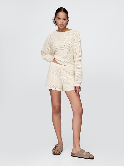 Crochet Boatneck Crop Sweater Product Image