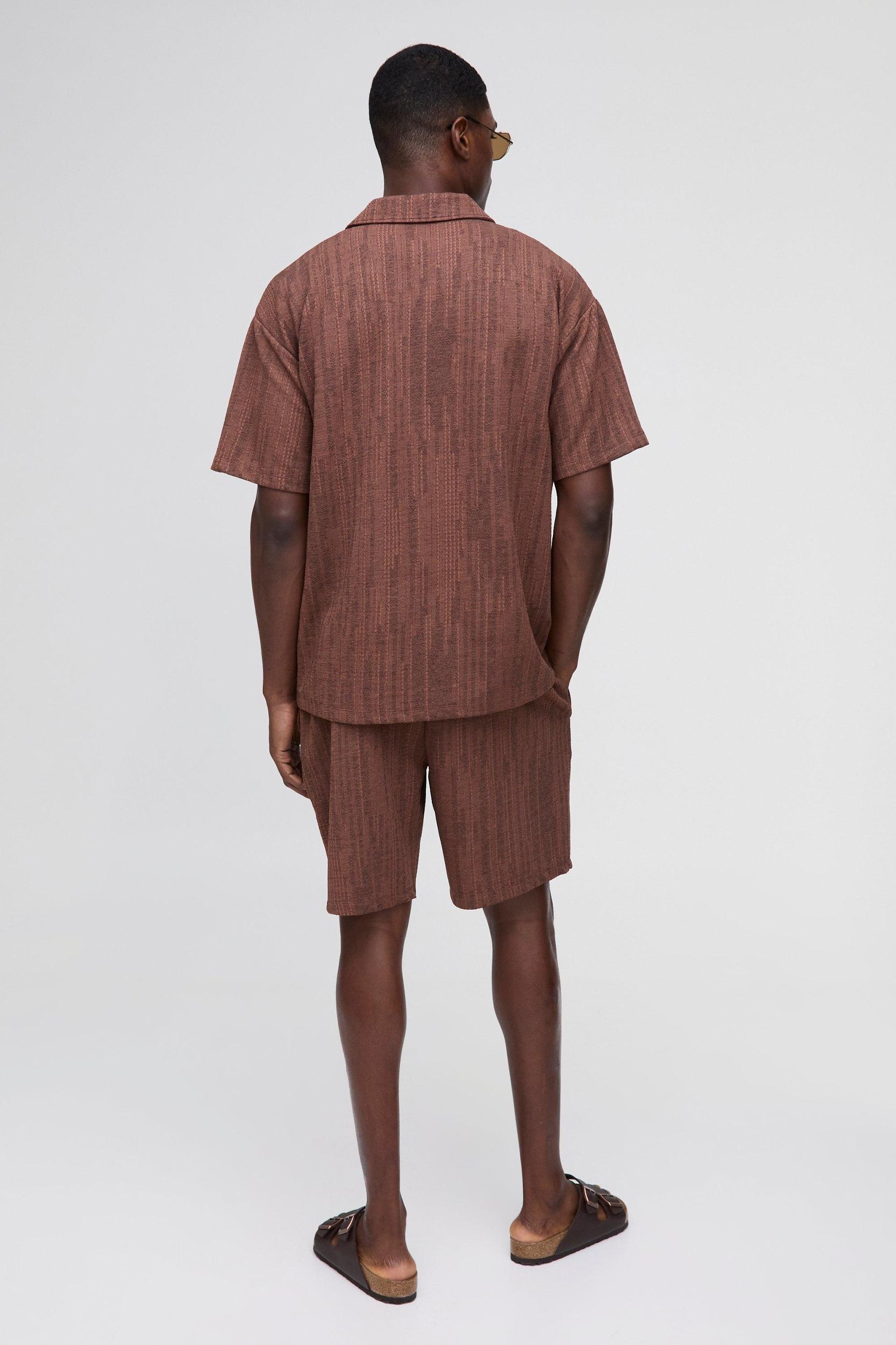 Oversized Textured Marl Revere Polo Shorts Set | boohooMAN USA Product Image