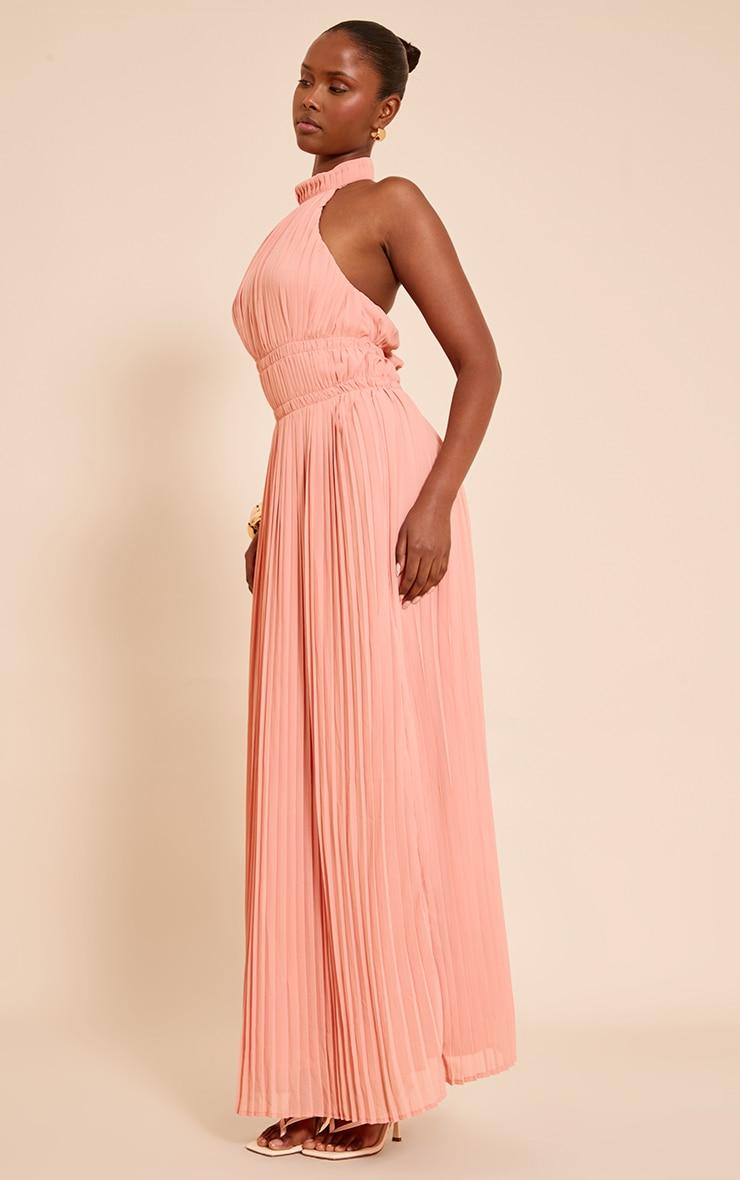 Blush Extreme Pleated High Neck Sleeveless Maxi Dress Product Image