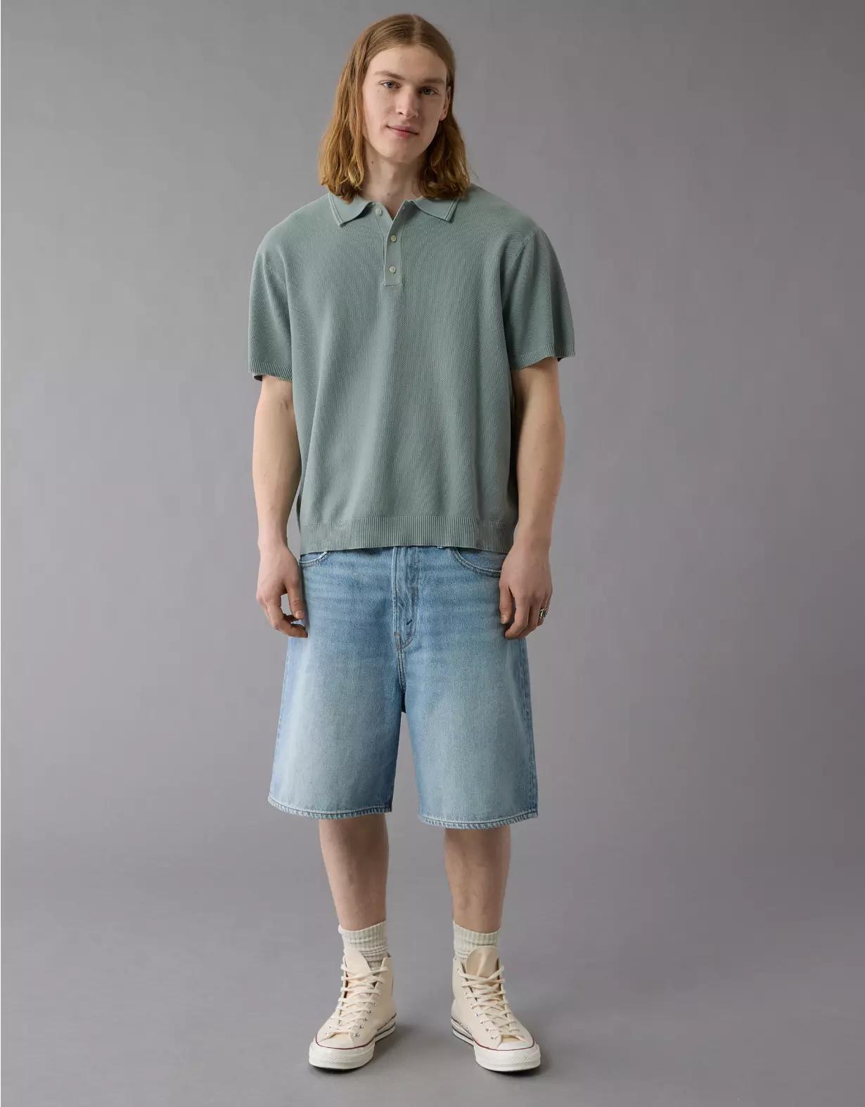 AE Weekend Washed Sweater Polo Shirt Product Image