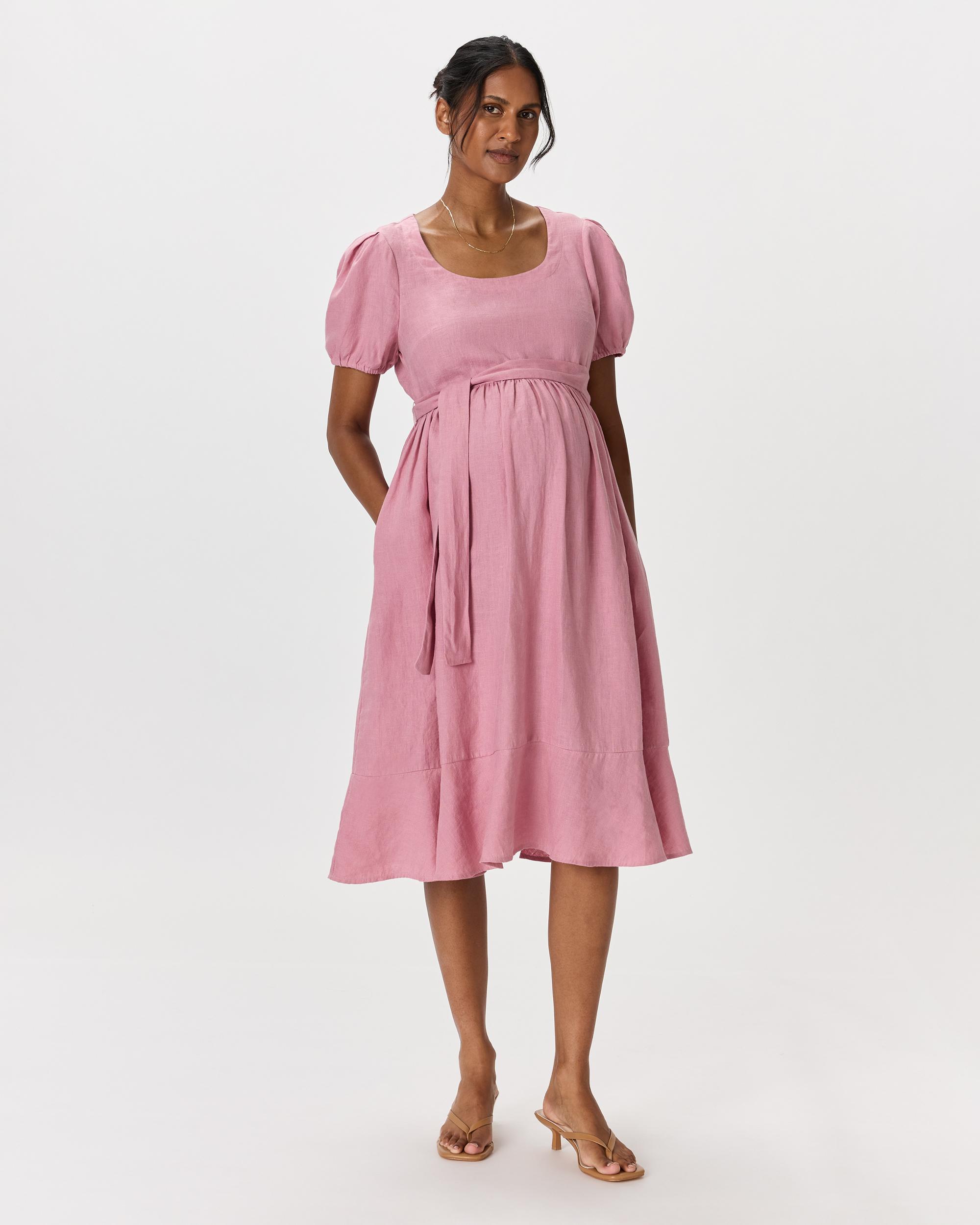 Quince | Women's 100% European Linen Maternity Short Sleeve Midi Dress Size XL, Tencel Product Image