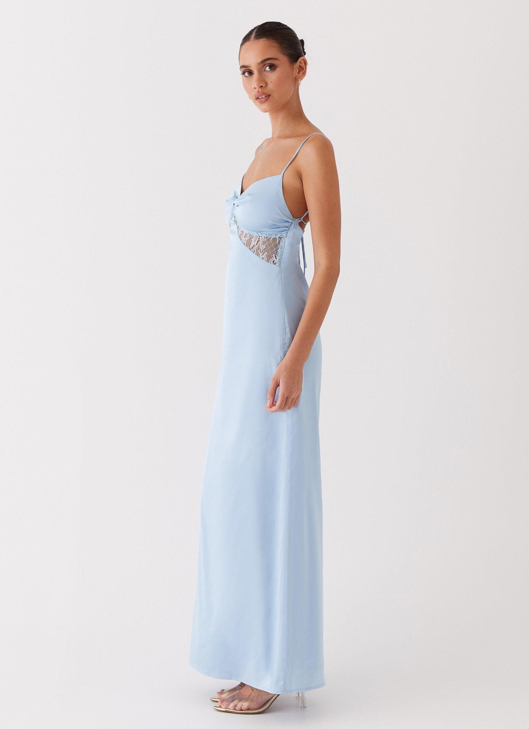 Dream Sight Lace Satin Maxi Dress - Ice Blue Product Image
