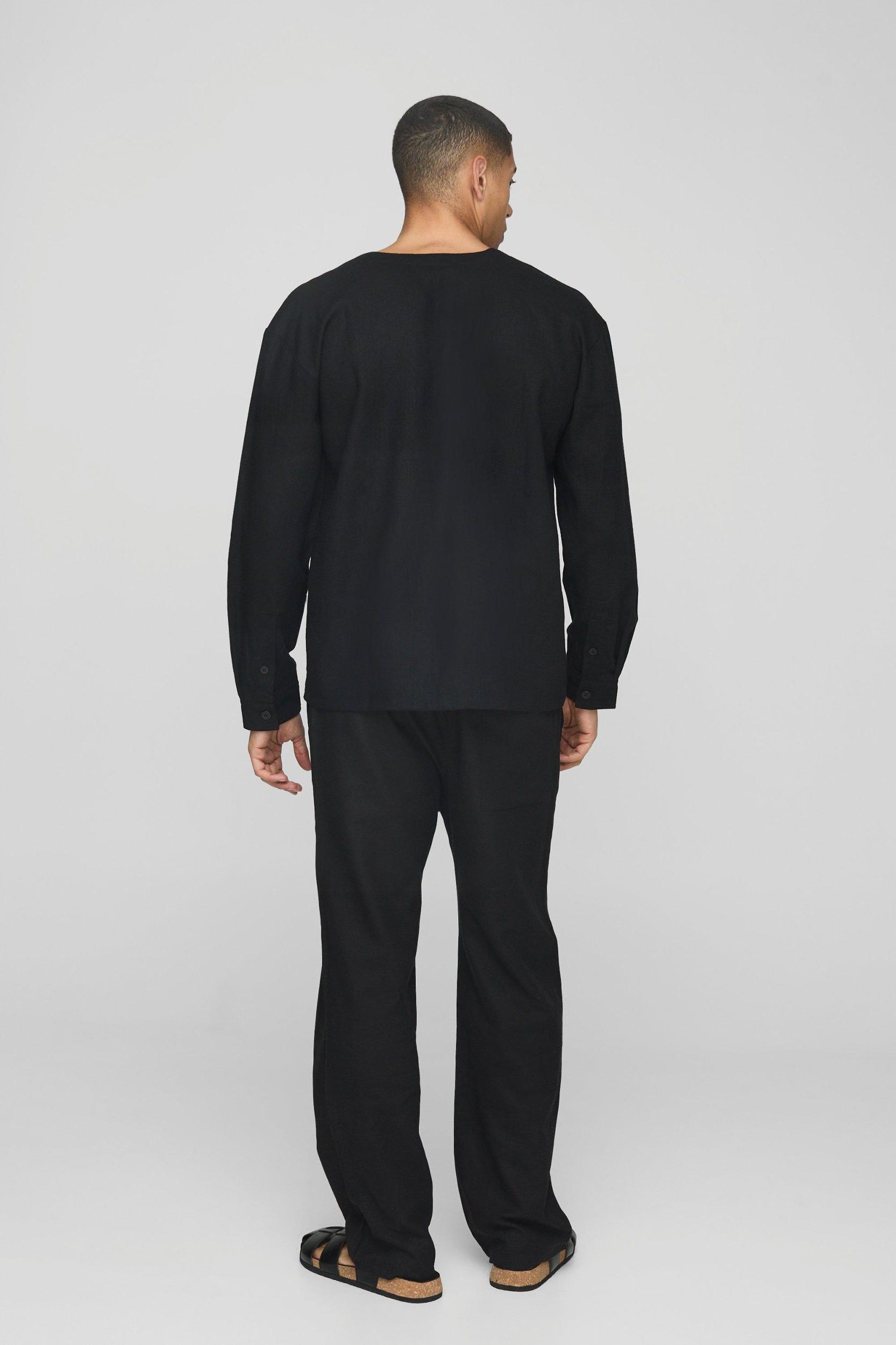 Elasticated Waist Relaxed Fit Linen Blend Trousers | boohooMAN USA Product Image