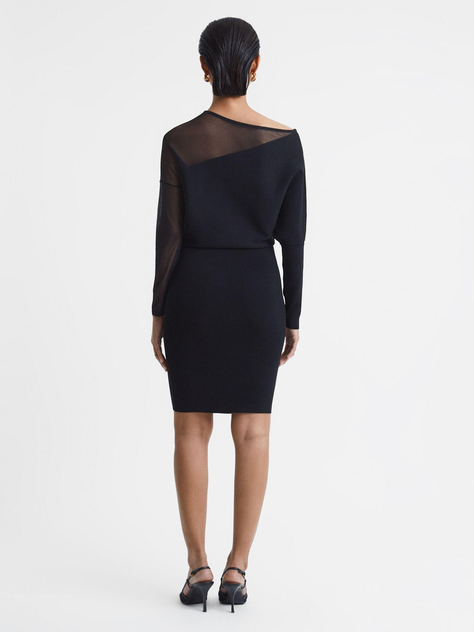 Bodycon Knitted Sheer Midi Dress in Black Product Image
