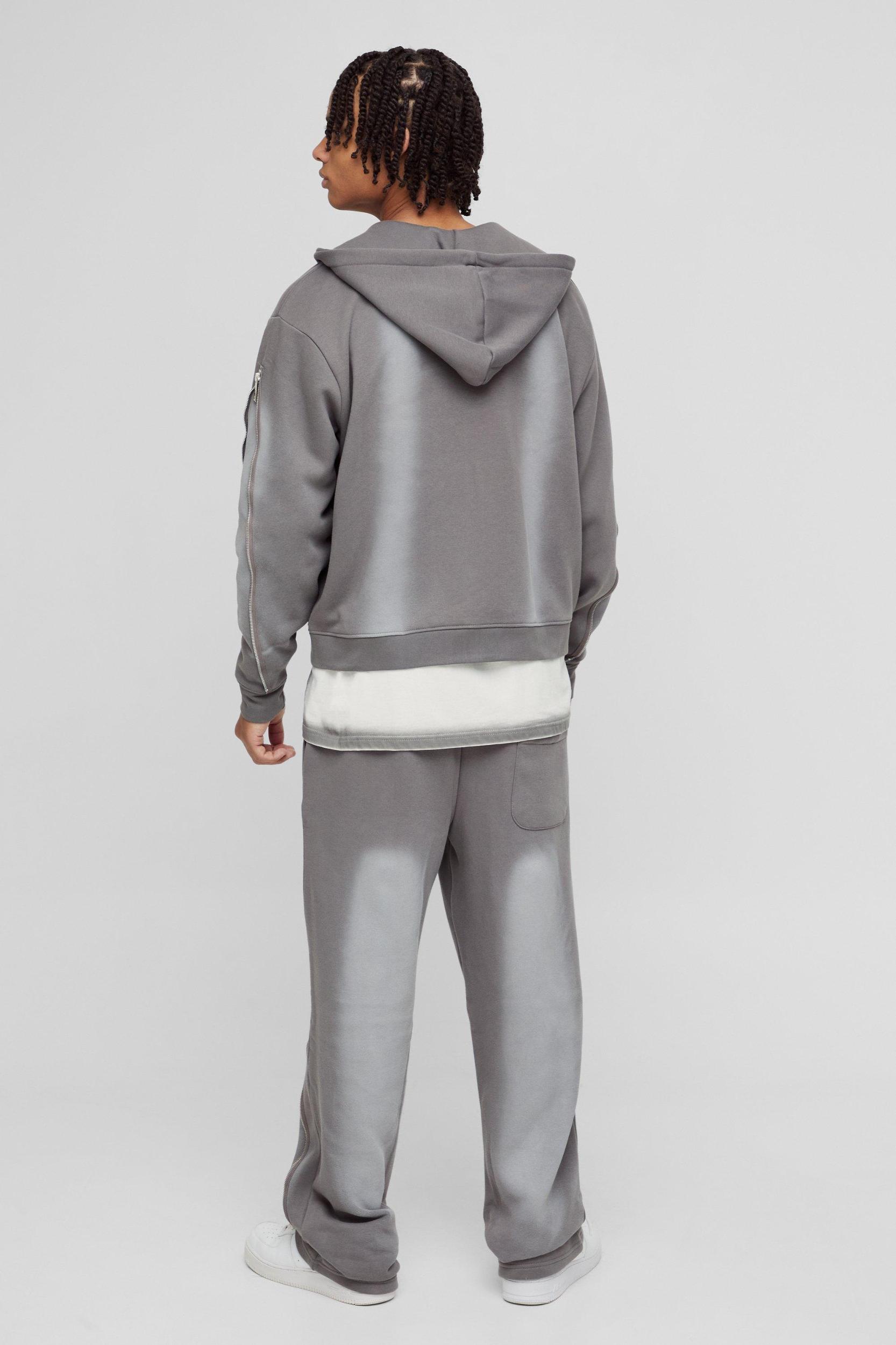 Relaxed Fit Zip Detail Spray Wash Sweatpants | boohooMAN USA Product Image