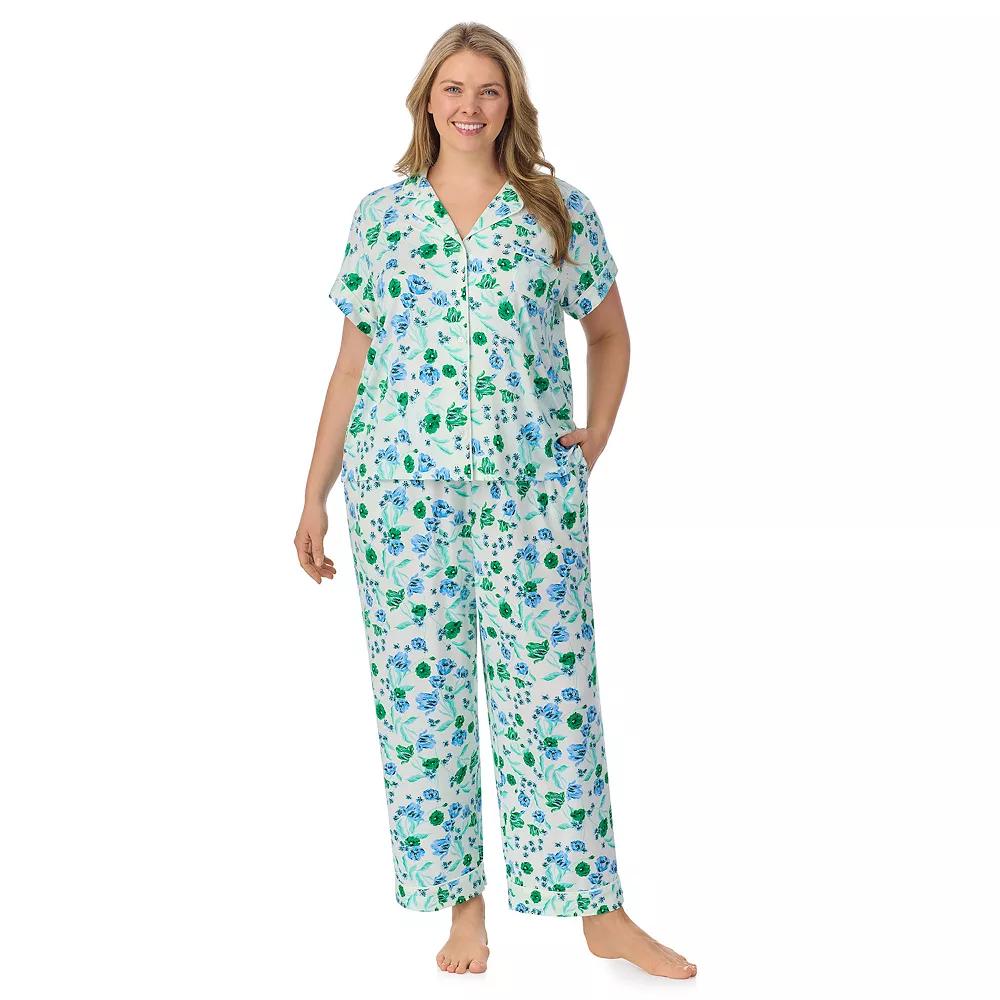 Plus Size Draper James 2-Piece Printed Cozy Short Sleeve Notch Collar Pajama Top & Pajama Pants Set, Women's, Size: 2XL, Spring Blooms Product Image