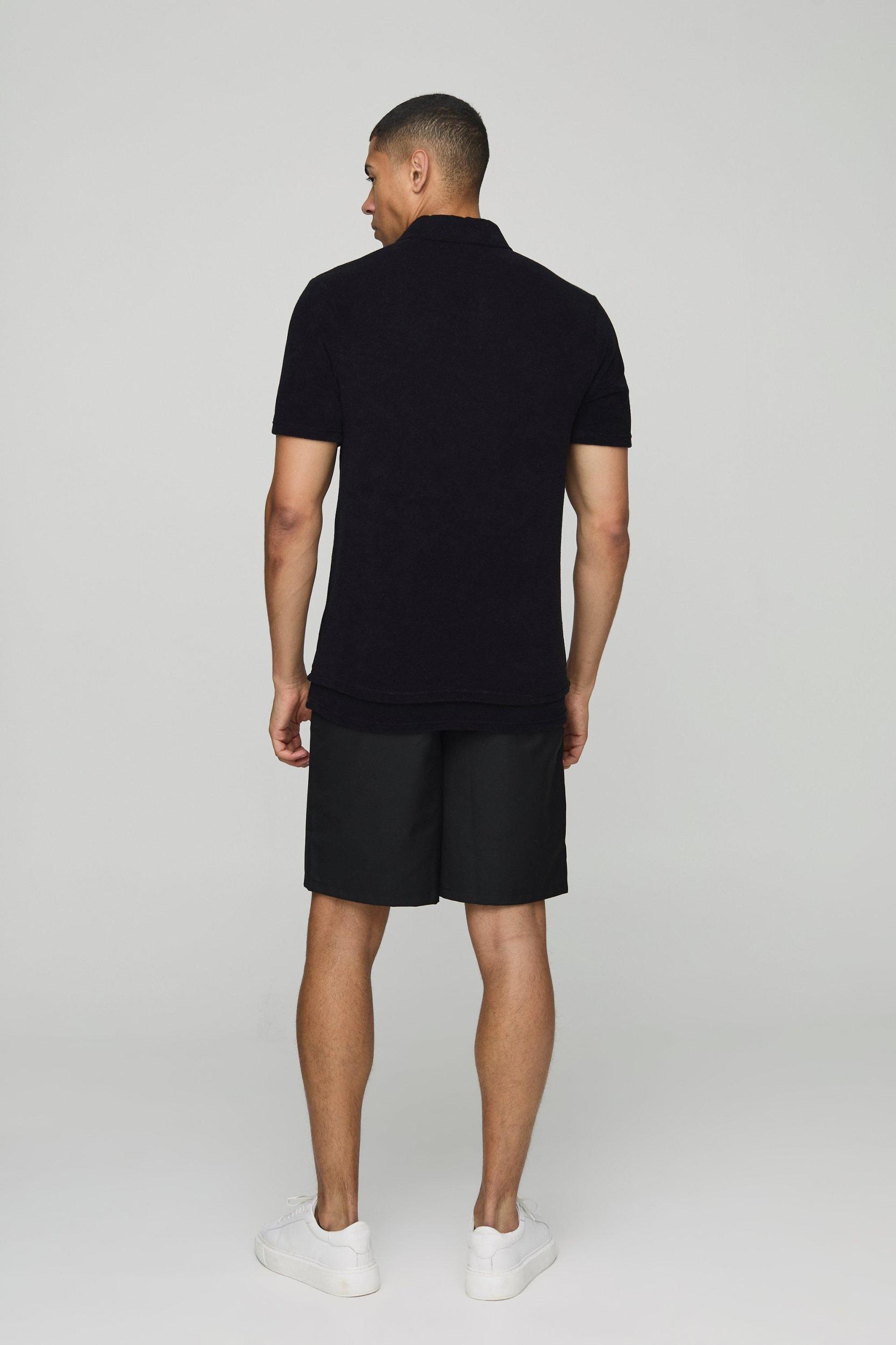 Slim Fit Towelling Faux Layer Hem Polo | boohooMAN USA Product Image
