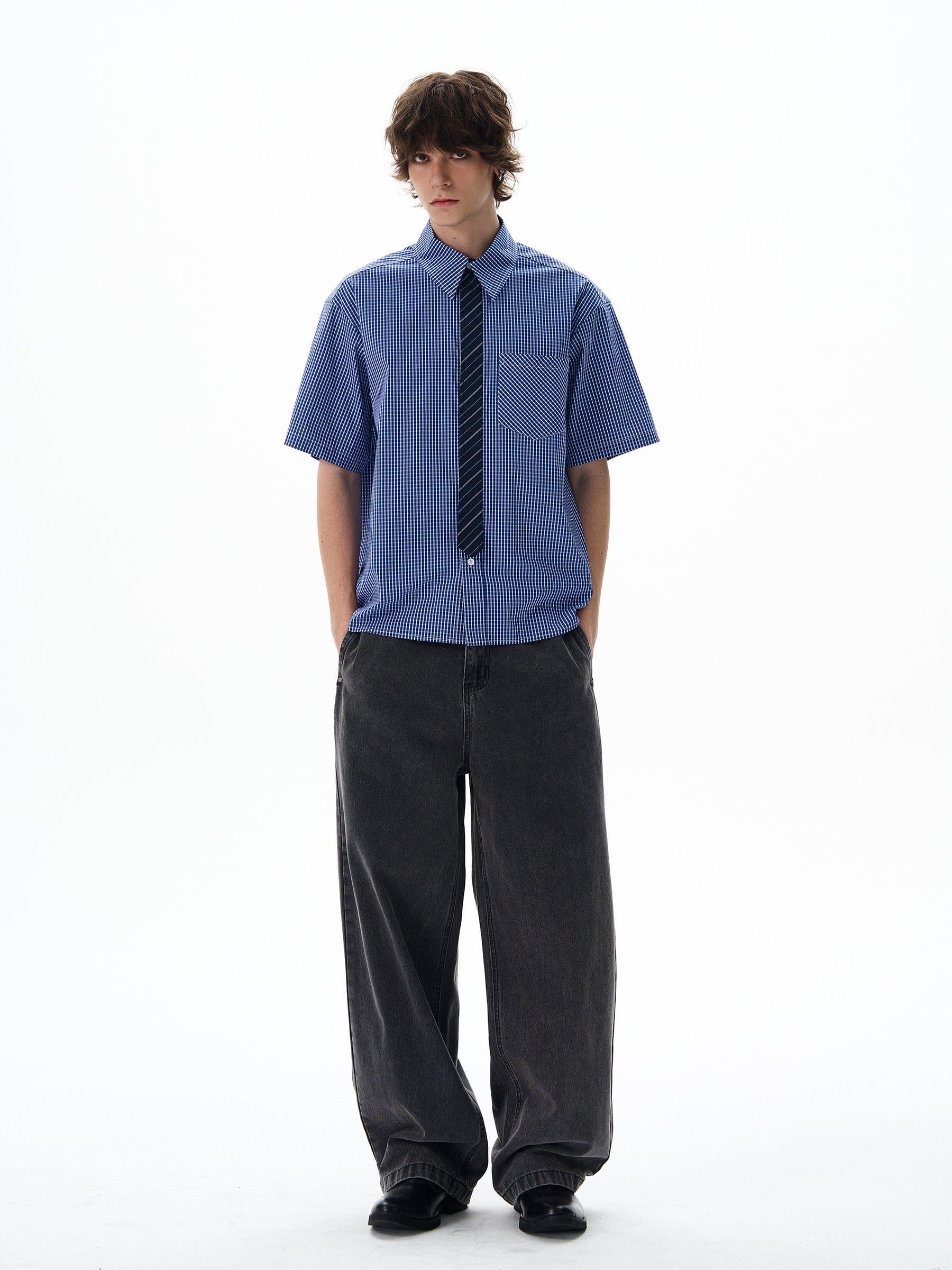 RT No. 12706 BLUE PLAID SHORT SLEEVE SHIRT Product Image