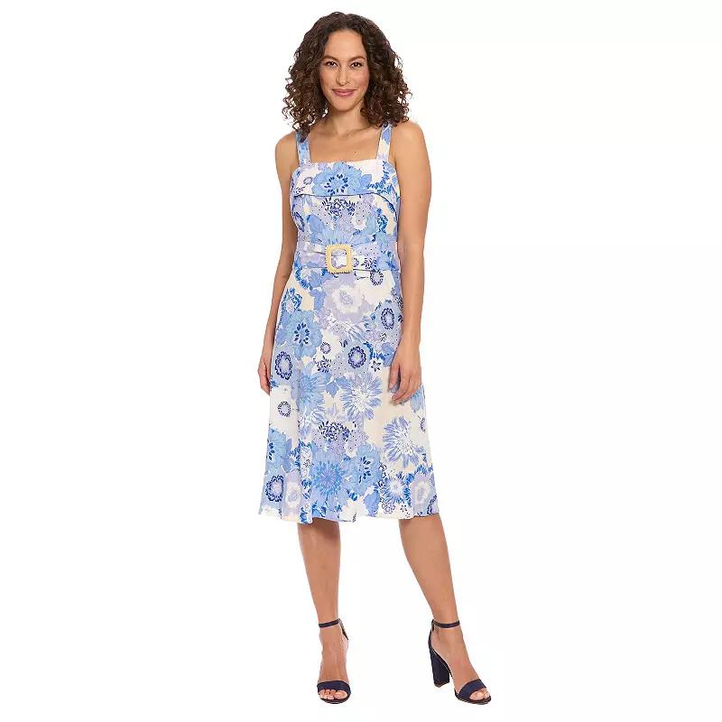 Women's London Times Fold Over Top Belted Midi Dress, Size: 10, Light Blue Product Image