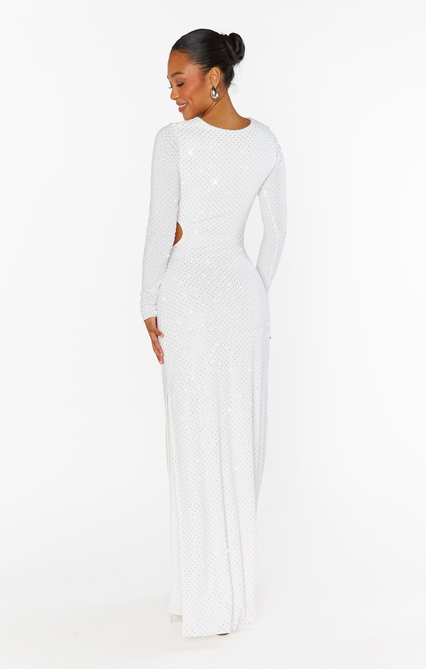 The Sleek Maxi Dress ~ White Rhinestone Spandy Product Image