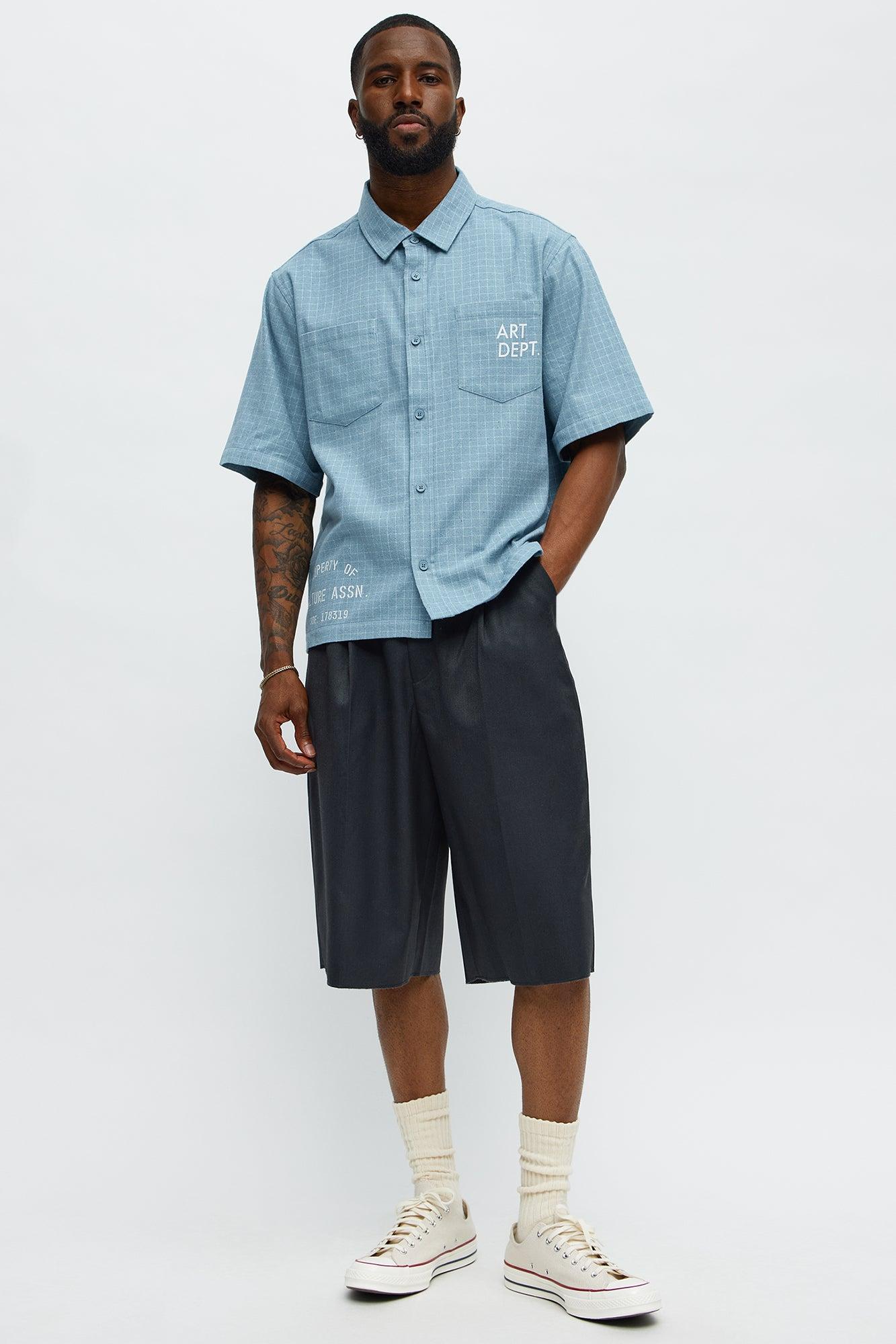 Art Dept. Cropped Button Up Shirt - Dusty Blue Product Image