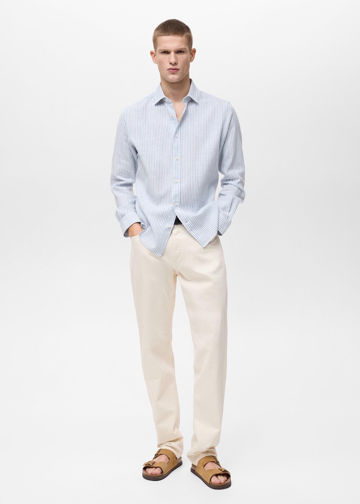 Regular fit striped linen shirt - Men | MANGO USA Product Image