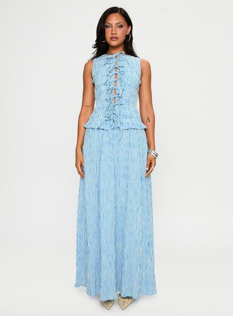 Songbird Shirred Maxi Dress Blue Product Image
