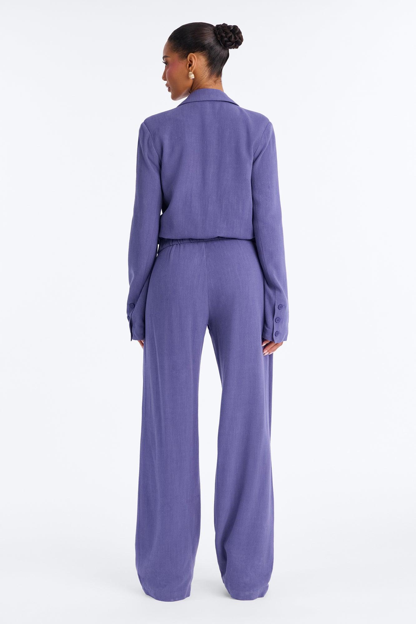 Iris Linen Belted Pant Set - Slate Blue Female Product Image