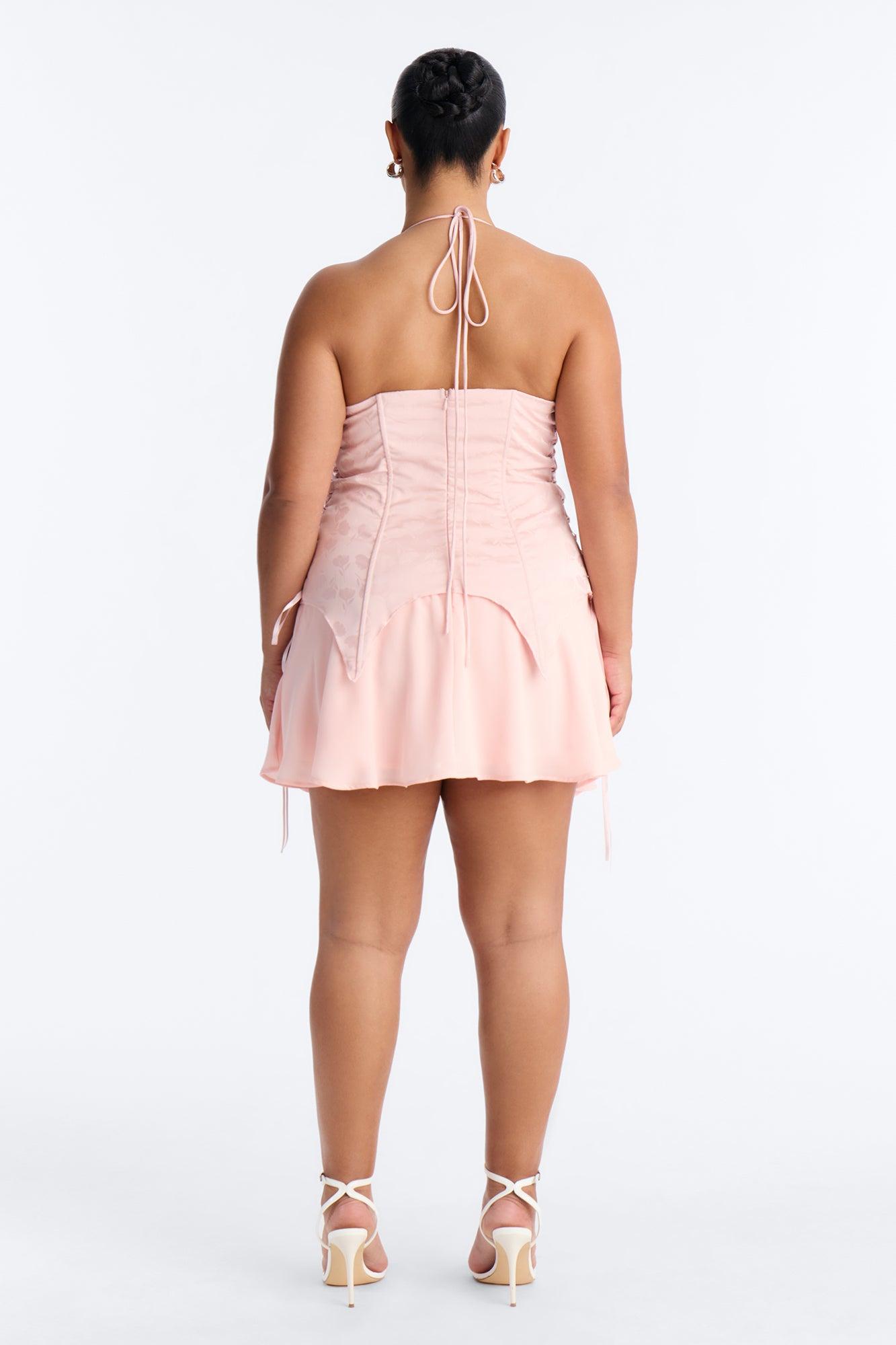 Spring Floral Jacquard Mini Dress - Light Pink Female Product Image