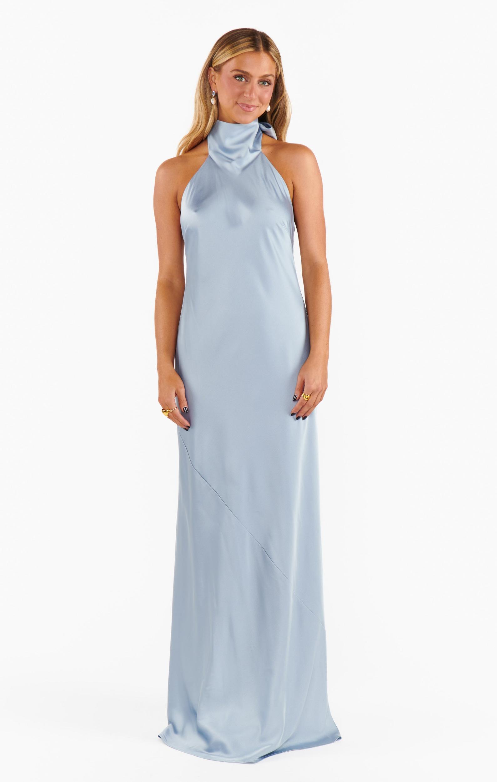 Lisa Maxi Dress ~ Steel Blue Luxe Satin Product Image