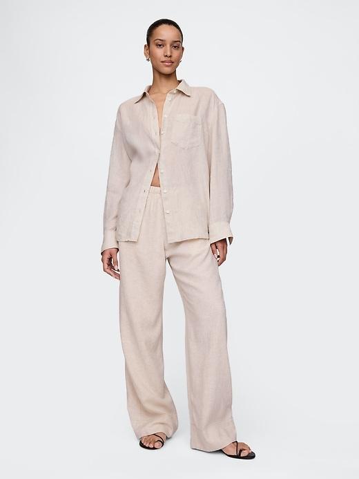 Linen-Blend Easy Wide-Hem Pants Product Image
